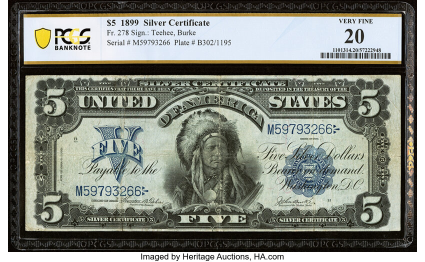 image for: Fr. 278 $5 1899 Silver Certificate PCGS Banknote Very Fine 20....