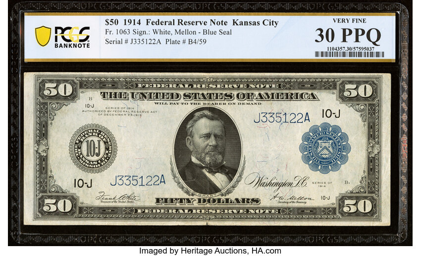 image for: Fr. 1063 $50 1914 Federal Reserve Note PCGS Banknote Very Fine 30 PPQ....