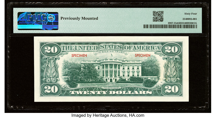 image for: Fr. 2067-D $20 1969 Specimen Federal Reserve Note. PMG Choice Uncirculated 64....