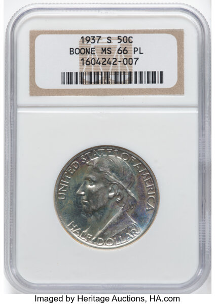 image for: BOONE 50C 1937-S MS66 Prooflike NGC. NGC Census: (27/3).  Mintage 2,506....