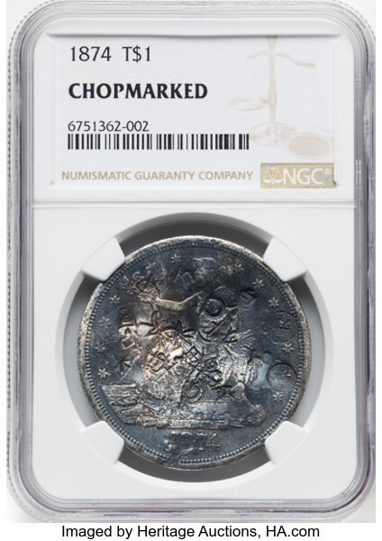image for: 1874 T$1 Chop Mark NGC....