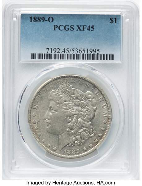 1889-O $1 XF45 PCGS. CDN: $55 Whsle. Bid for NGC/PCGS XF45. Mintage 11,875,000. ...