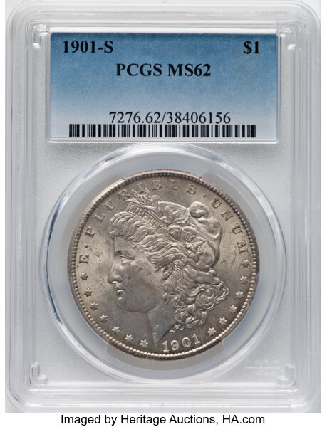 1901-S $1 MS62 PCGS. CDN: $720 Whsle. Bid for NGC/PCGS MS62. Mintage 2,284,000. ...