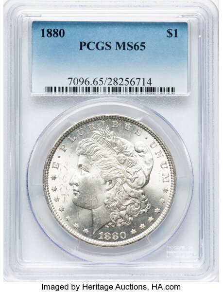 1880 $1 MS65 PCGS. CDN: $375 Whsle. Bid for NGC/PCGS MS65. Mintage 12,601,355. ...