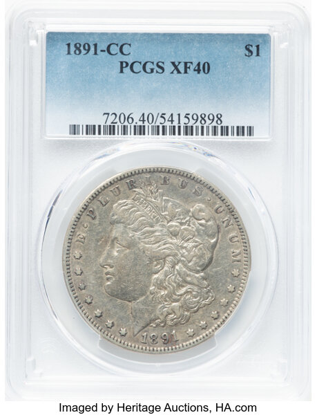 1891-CC $1 XF40 PCGS. CDN: $240 Whsle. Bid for NGC/PCGS XF40. Mintage 1,618,000. ...