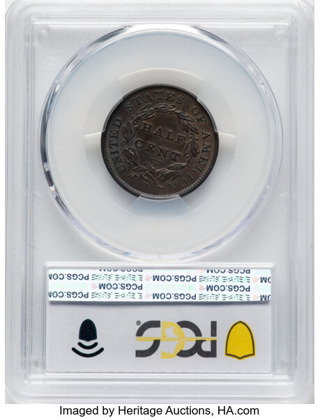 image for: 1835 1/2 C C-1, B-1, R.1, AU58 PCGS.  CDN: $200 Whsle. Bid for NGC/PCGS AU58. Mintage 398,000....
