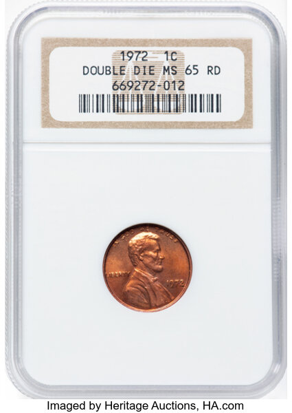 image for: 1972 1C Doubled Die Obverse, FS-101, MS65 Red NGC.  Mintage 75,000....