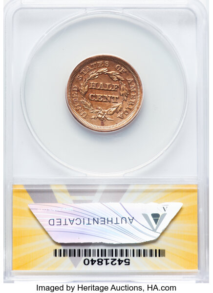 image for: 1853 1/2 C C-1, B-1, R.1 -- Cleaned -- ANACS Details. XF45.  Mintage 129,694....