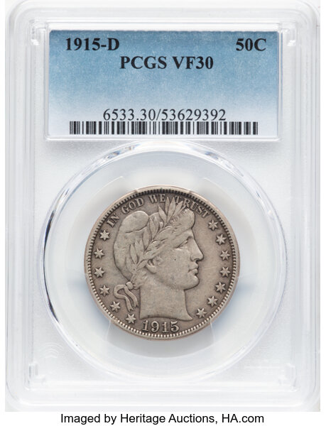 1915 D Barber Half Dollar Mint State (MS) Pricing Guide | The