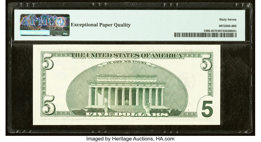 image for: Serial Number 1 Fr. 1990-I $5 2003 Federal Reserve Note. PMG Superb Gem Unc 67 EPQ....