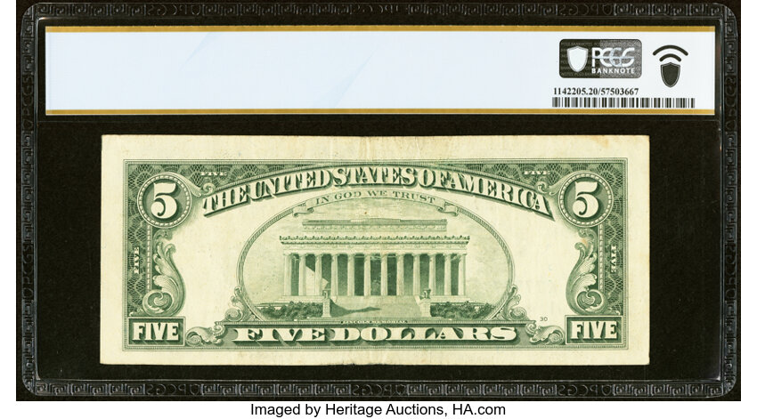 image for: Solid Serial Number 77777777 Fr. 1985-K $5 1995 Federal Reserve Note. PCGS Banknote Very Fine 20....