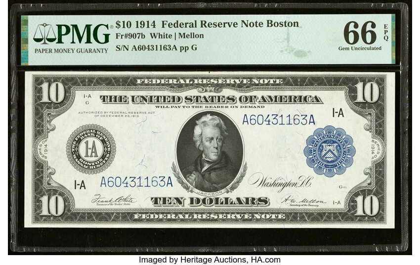 image for: Fr. 907b $10 1914 Federal Reserve Note PMG Gem Uncirculated 66 EPQ....