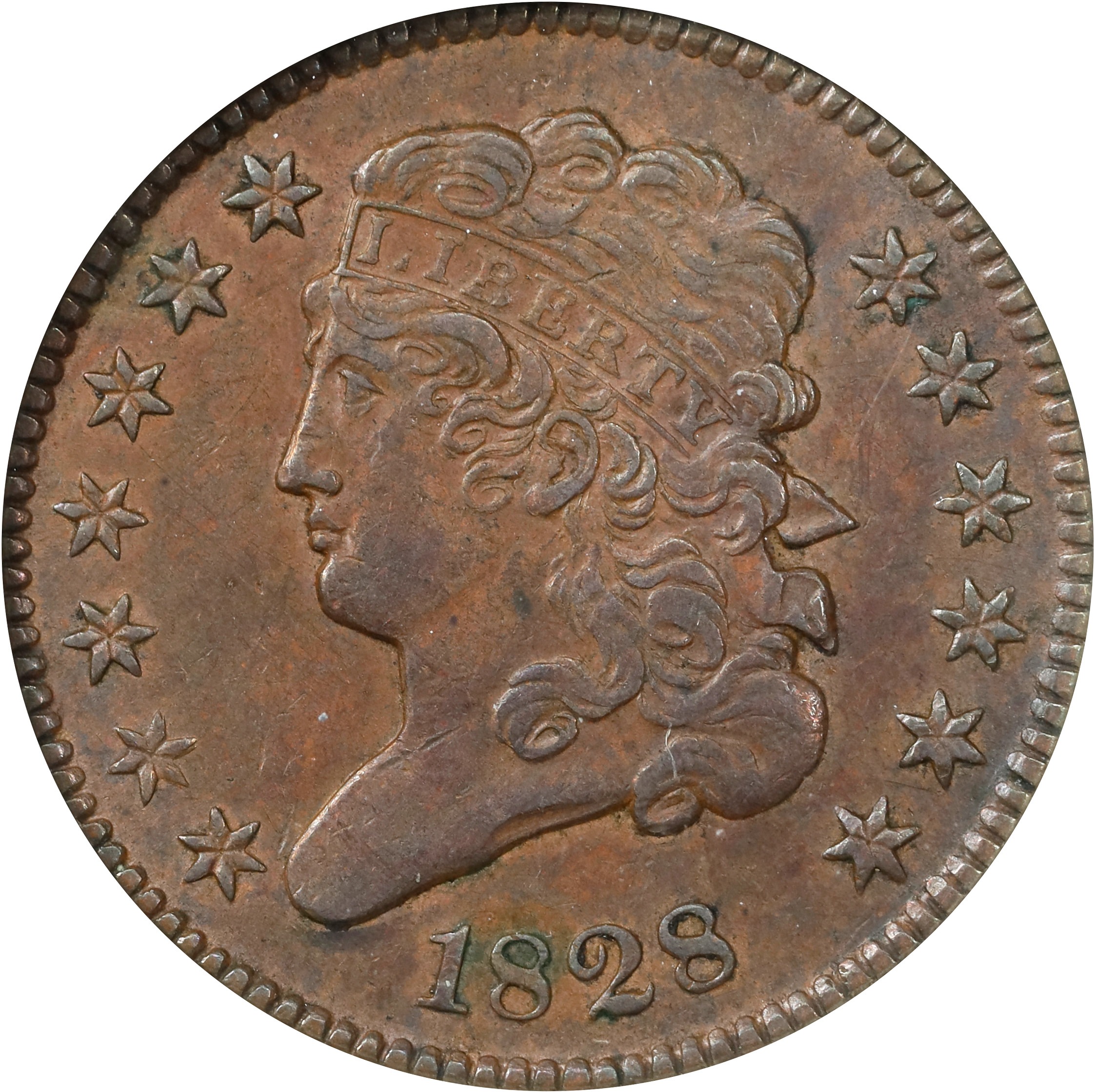 image for: 1828 Classic Head Half Cent. C-1. Rarity-1. 13 Stars. EF-40 (ANACS). OH.