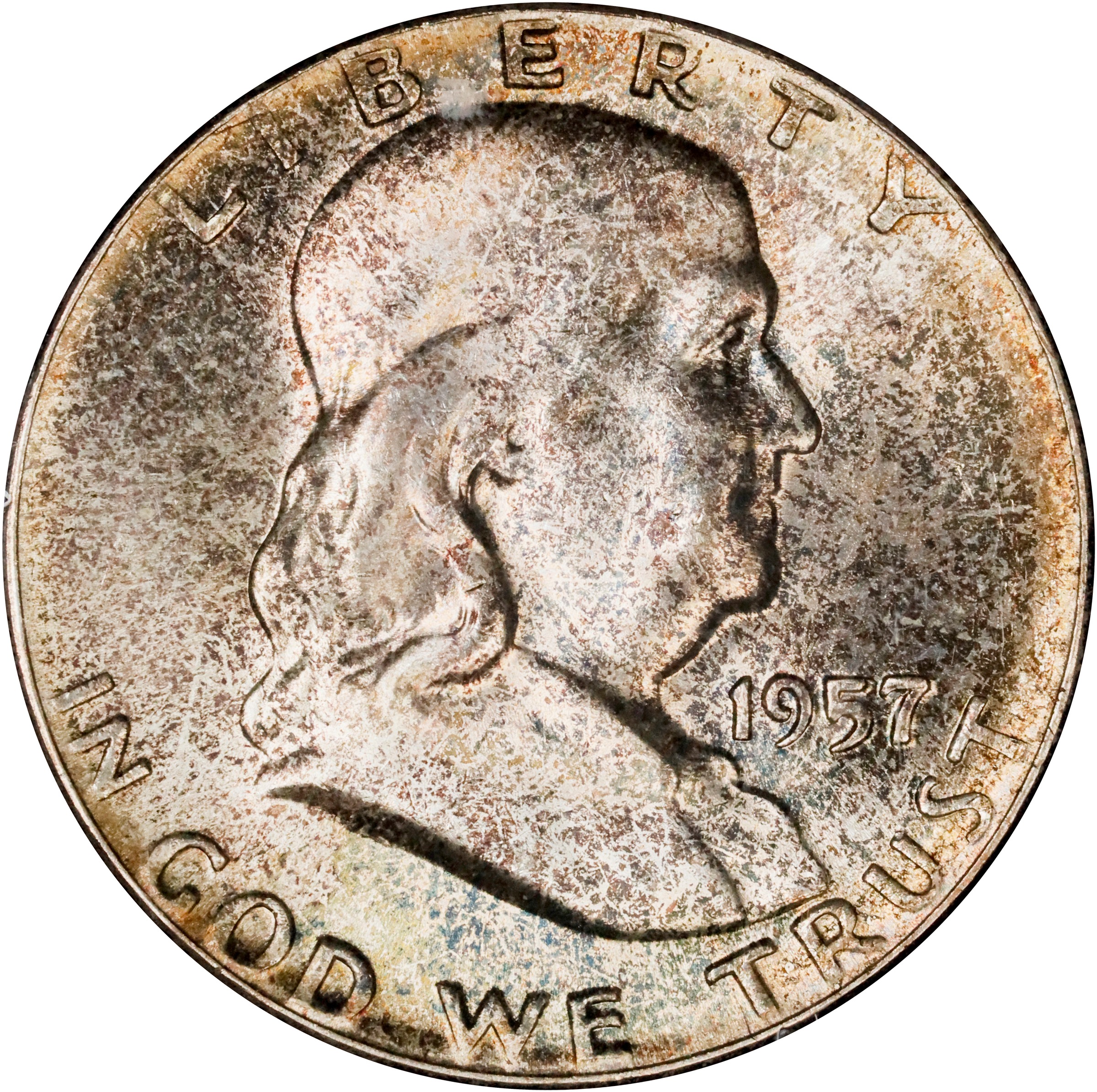 1957 Franklin Half Dollar. MS-65 (PCGS). OGH Generation 1.2 Rattler.