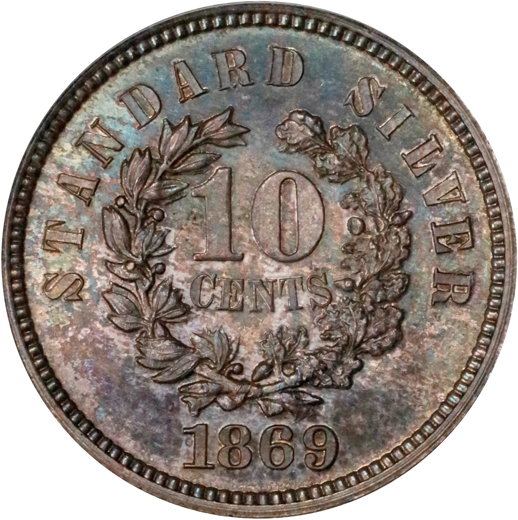 image for: 1869 Pattern Dime. Judd-696, Pollock-775. Rarity-5. Proof-63 (PCGS). OGH Generation 3.0.
