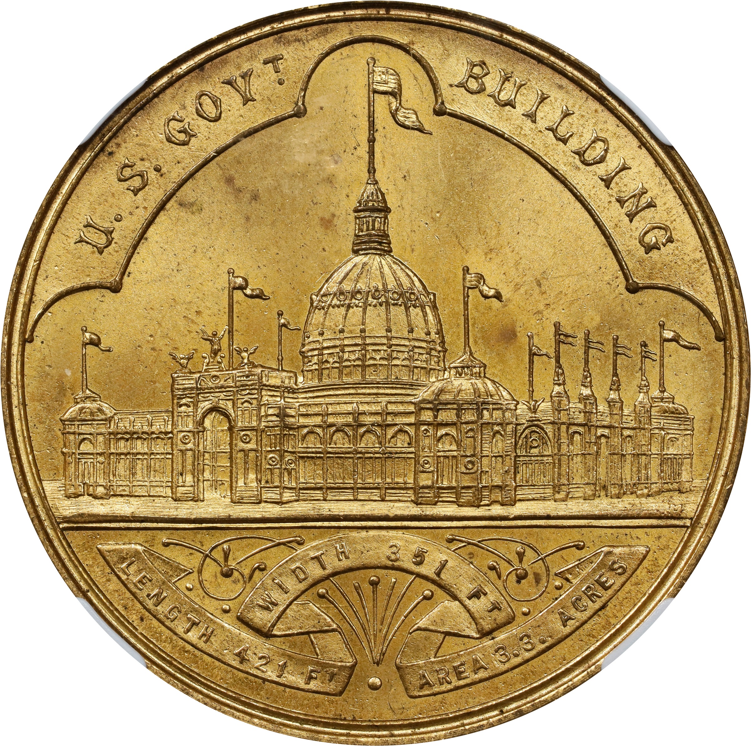 image for: 1893 World's Columbian Exposition. Official Medal. Type II, Small Letters Obverse. HK-155, SH 6-2.1 GP, Eglit-23A. Rarity-3. Gold-Plated. Higher Flag. MS-64 (NGC).