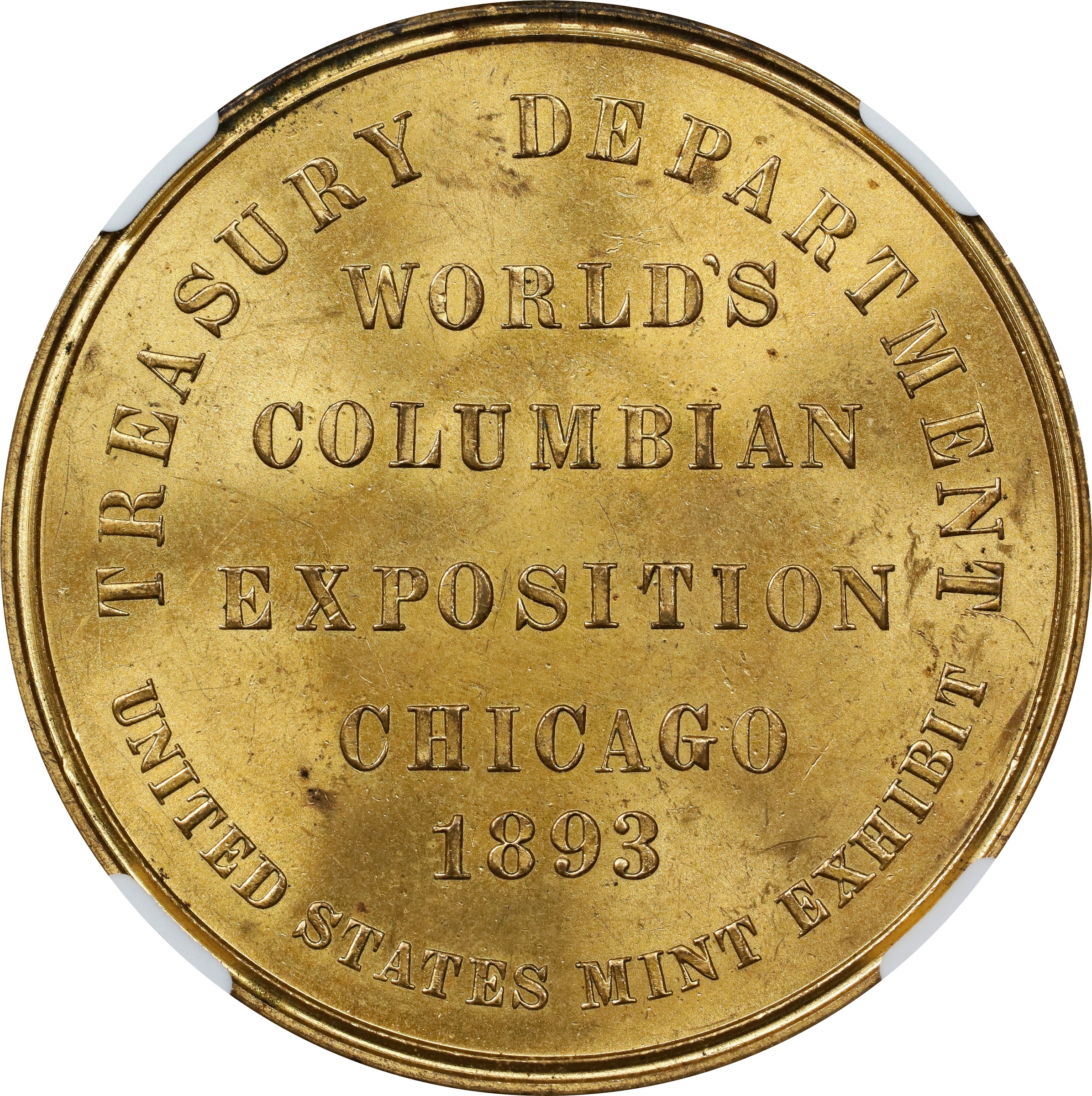 image for: 1893 World's Columbian Exposition. Official Medal. Type II, Small Letters Obverse. HK-155, SH 6-2.1 GP, Eglit-23A. Rarity-3. Gold-Plated. Higher Flag. MS-64 (NGC).