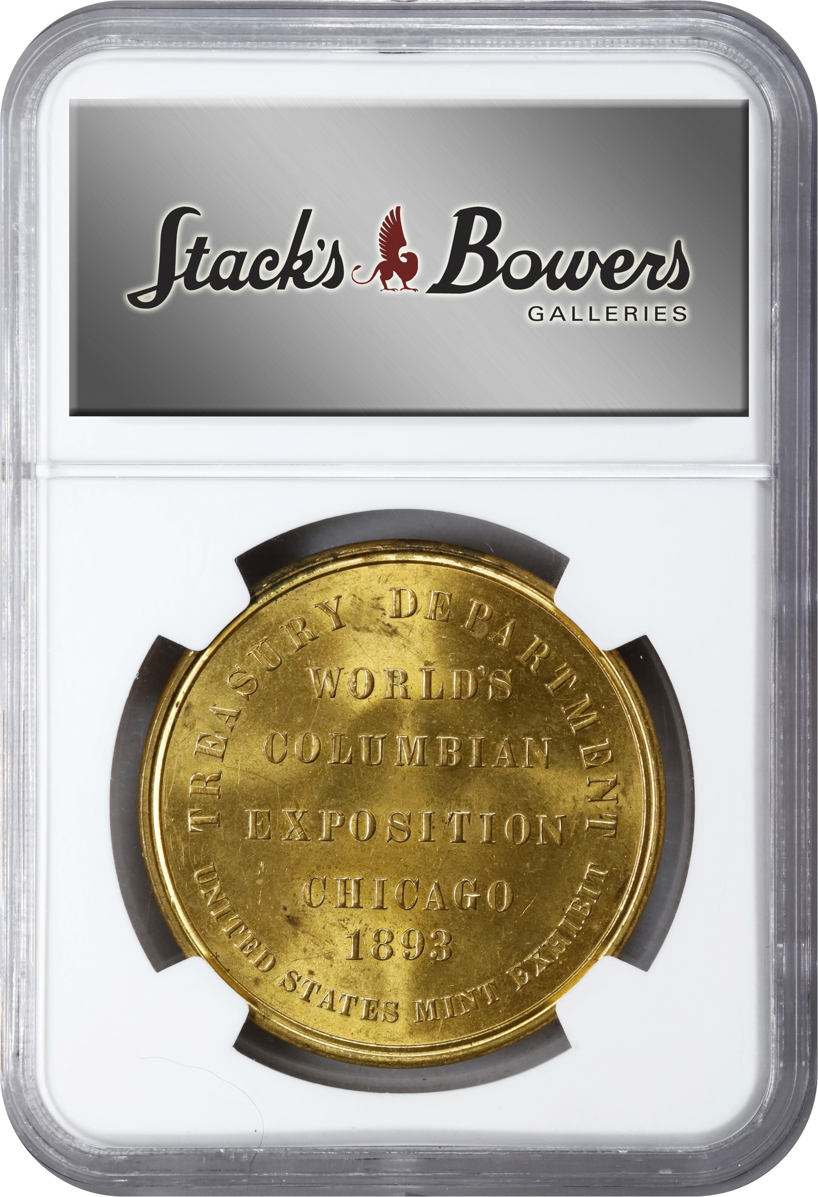 image for: 1893 World's Columbian Exposition. Official Medal. Type II, Small Letters Obverse. HK-155, SH 6-2.1 GP, Eglit-23A. Rarity-3. Gold-Plated. Higher Flag. MS-64 (NGC).