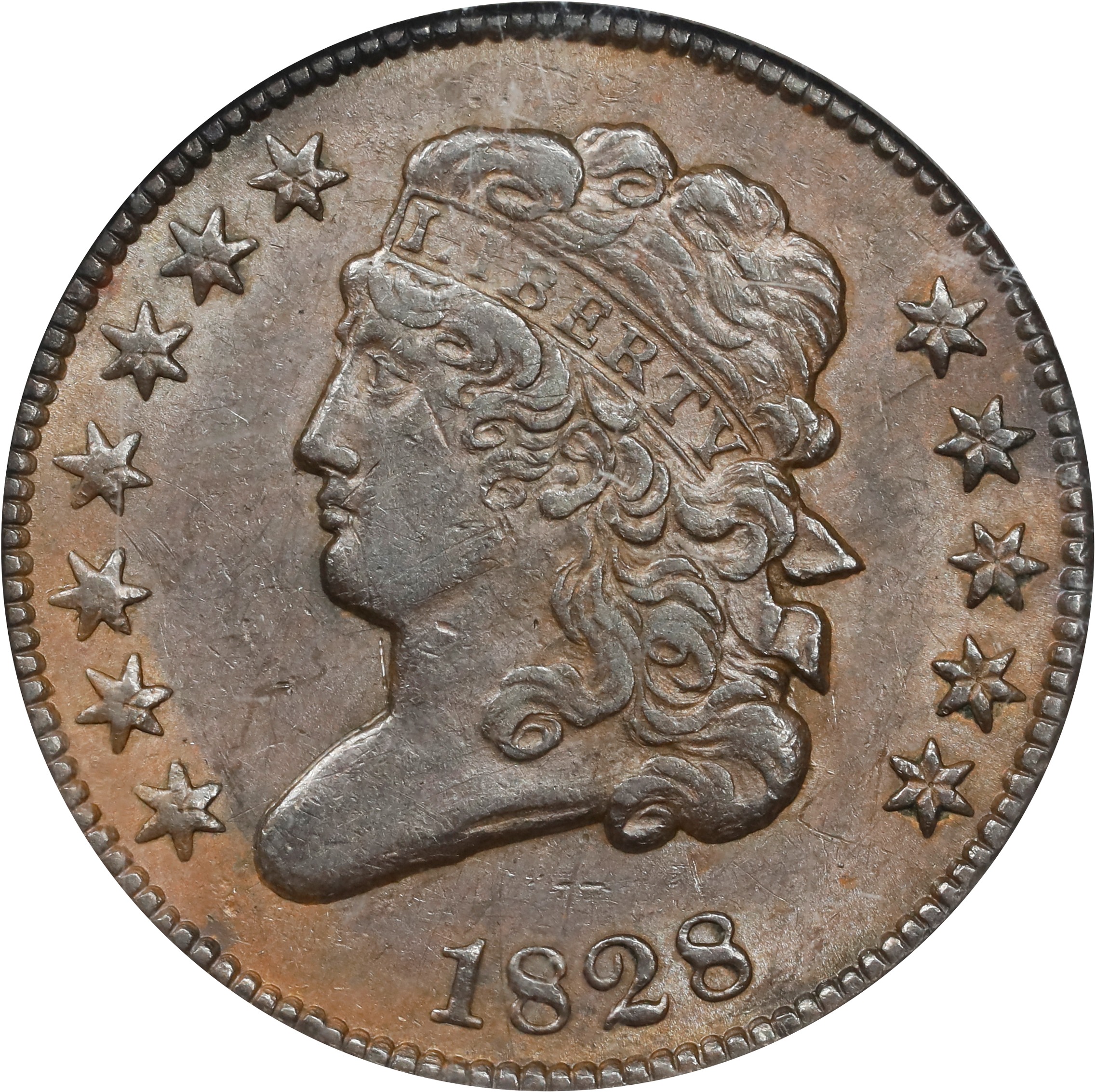image for: 1828 Classic Head Half Cent. C-2. Rarity-2. 12 Stars. MS-61 BN (NGC).