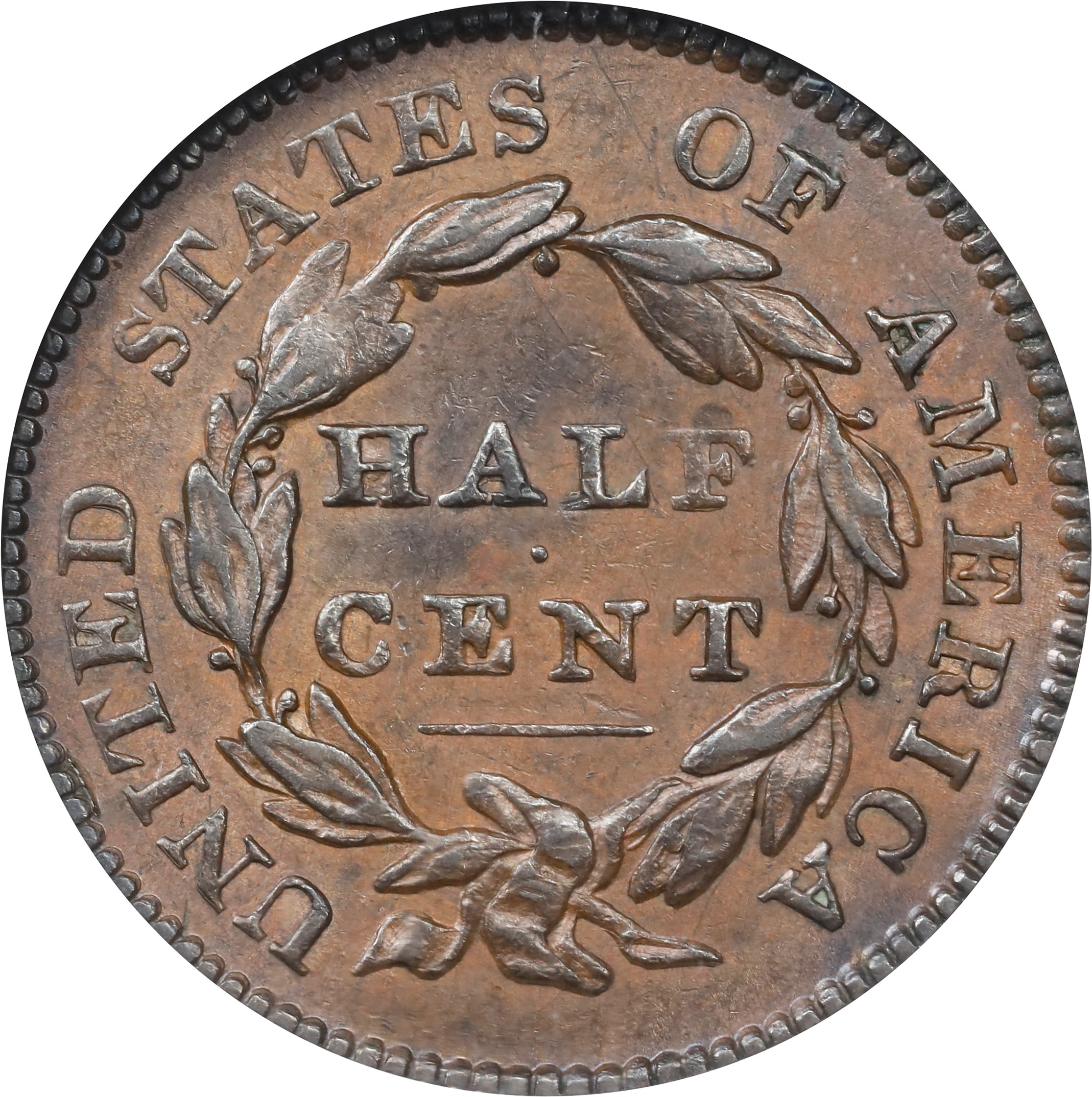 image for: 1828 Classic Head Half Cent. C-2. Rarity-2. 12 Stars. MS-61 BN (NGC).
