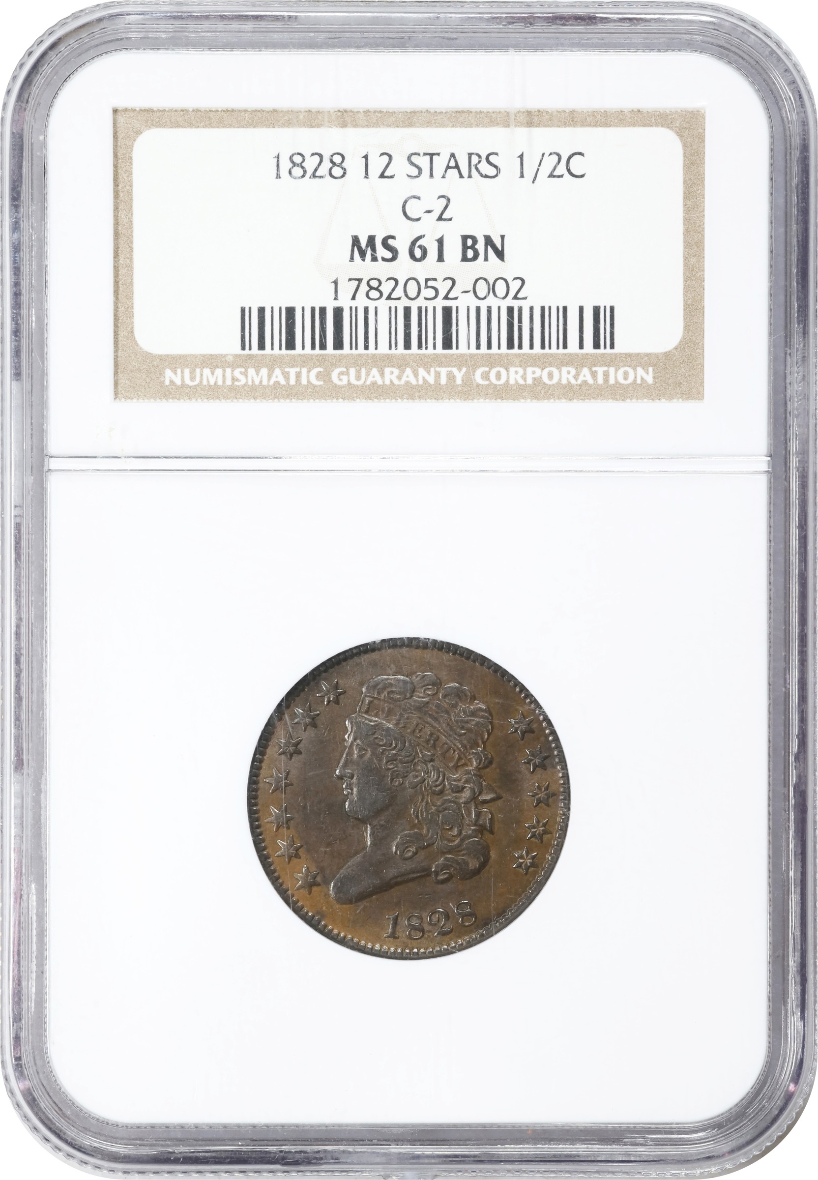 image for: 1828 Classic Head Half Cent. C-2. Rarity-2. 12 Stars. MS-61 BN (NGC).