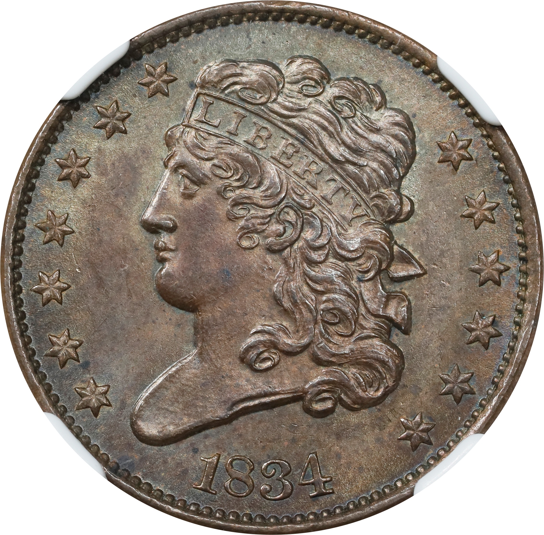 image for: 1834 Classic Head Half Cent. C-1. Rarity-1. MS-64 BN (NGC).