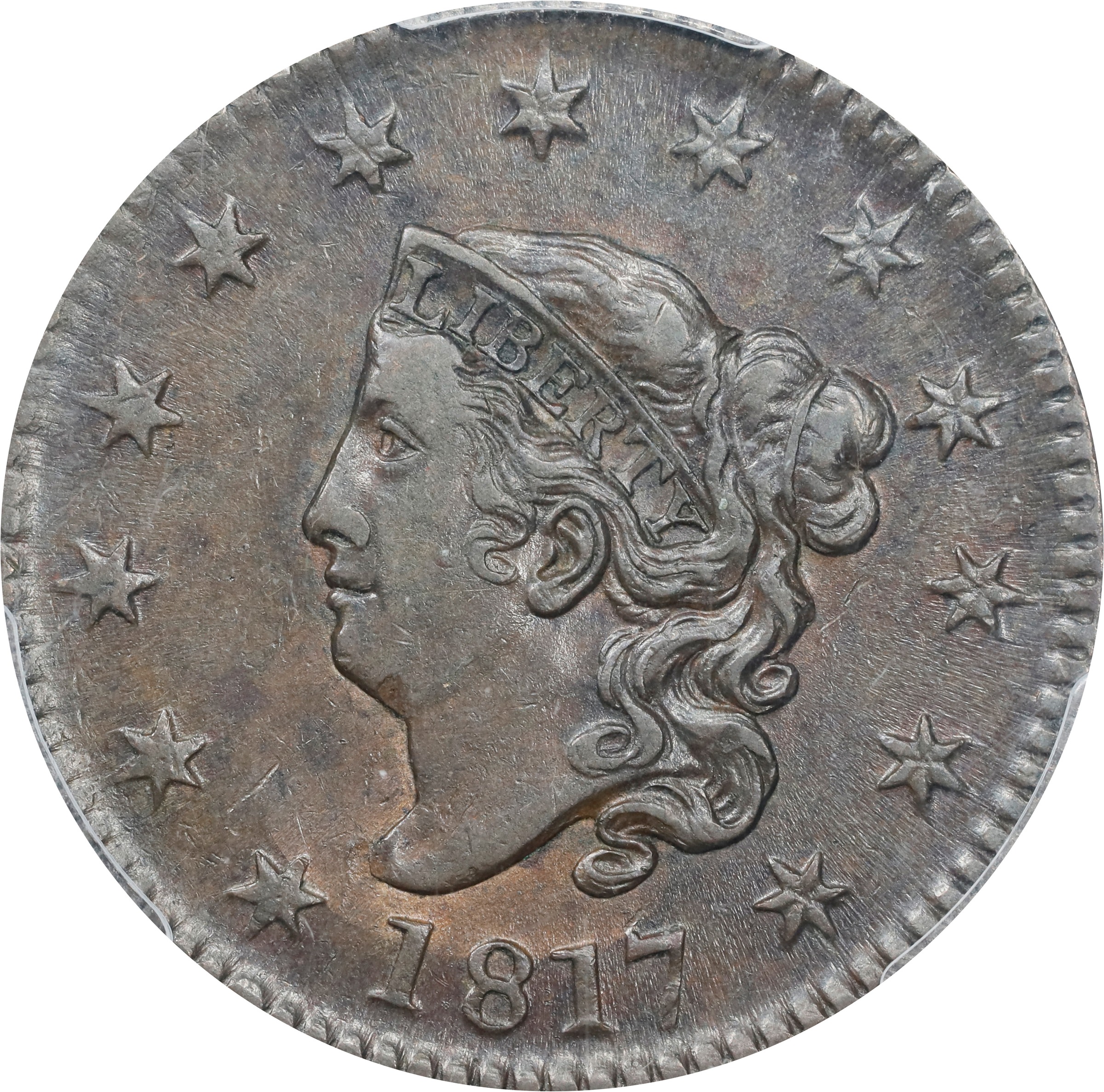 image for: 1817 Matron Head Cent. N-6. Rarity-1. 13 Stars. AU-53 (PCGS).
