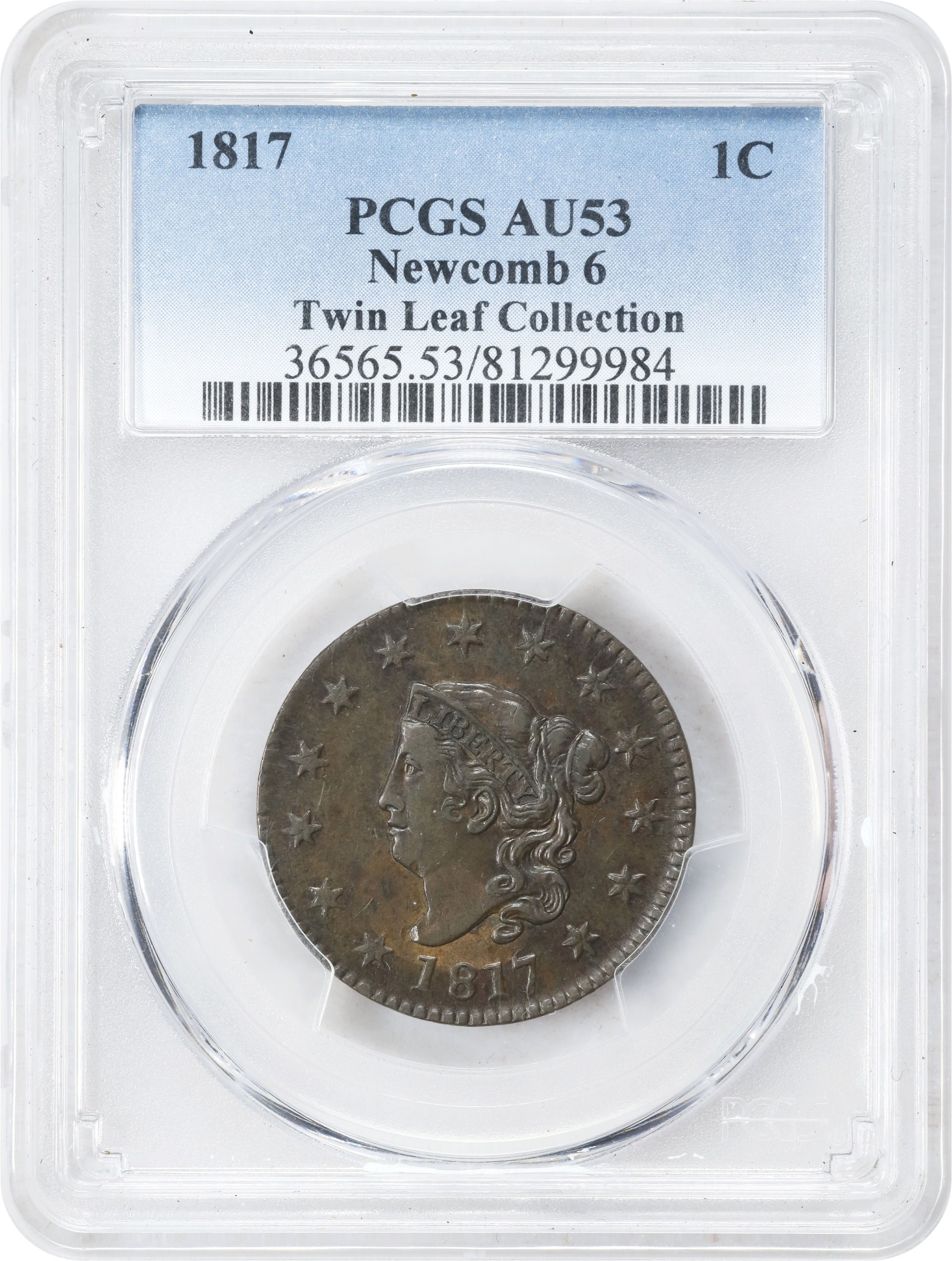 image for: 1817 Matron Head Cent. N-6. Rarity-1. 13 Stars. AU-53 (PCGS).