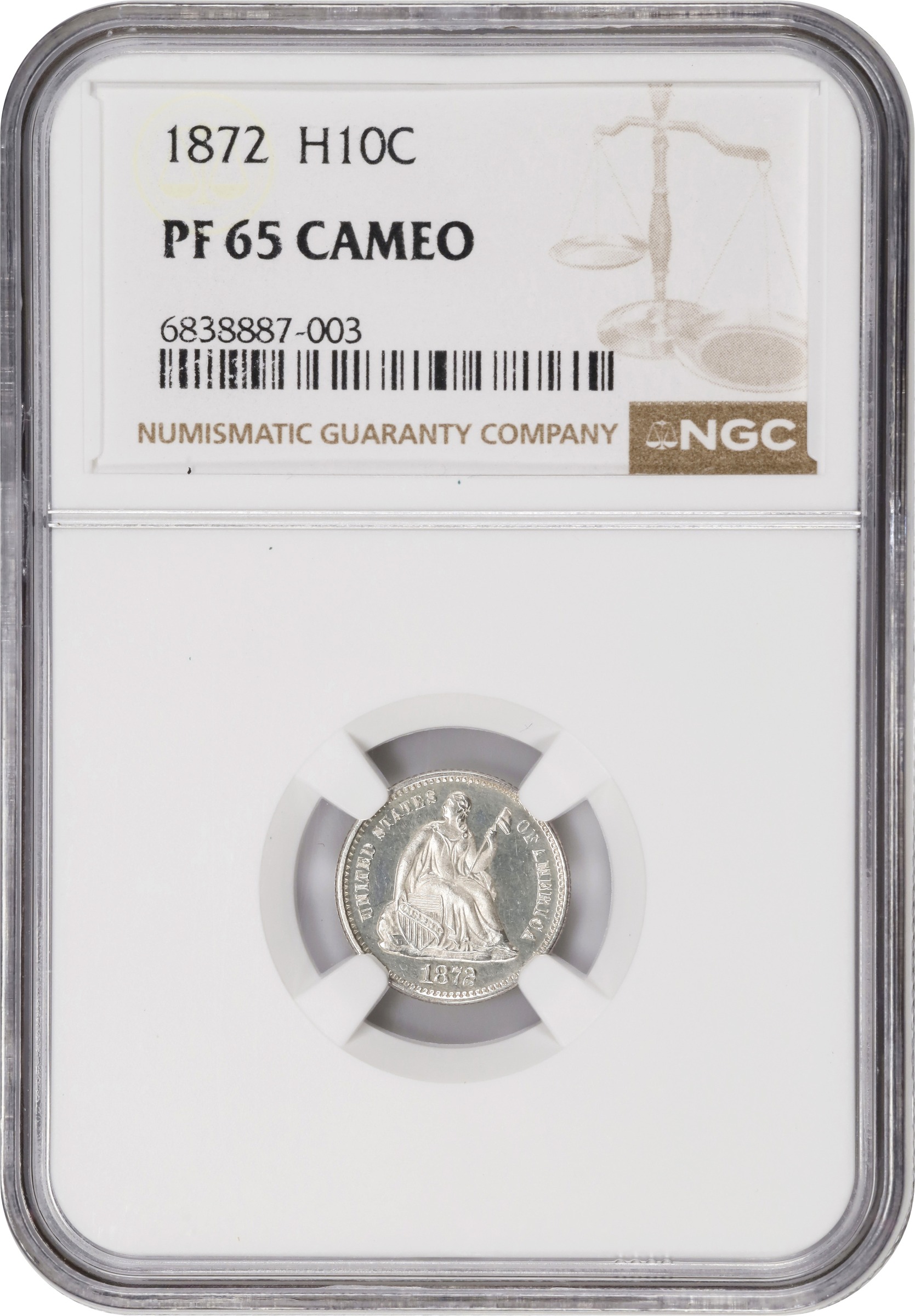 image for: 1872 Liberty Seated Half Dime. Proof-65 Cameo (NGC).