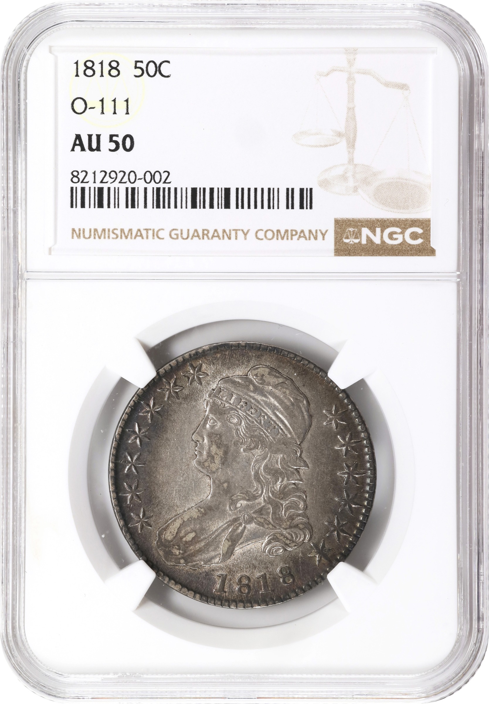 image for: 1818 Capped Bust Half Dollar. O-111. Rarity-1. AU-50 (NGC).