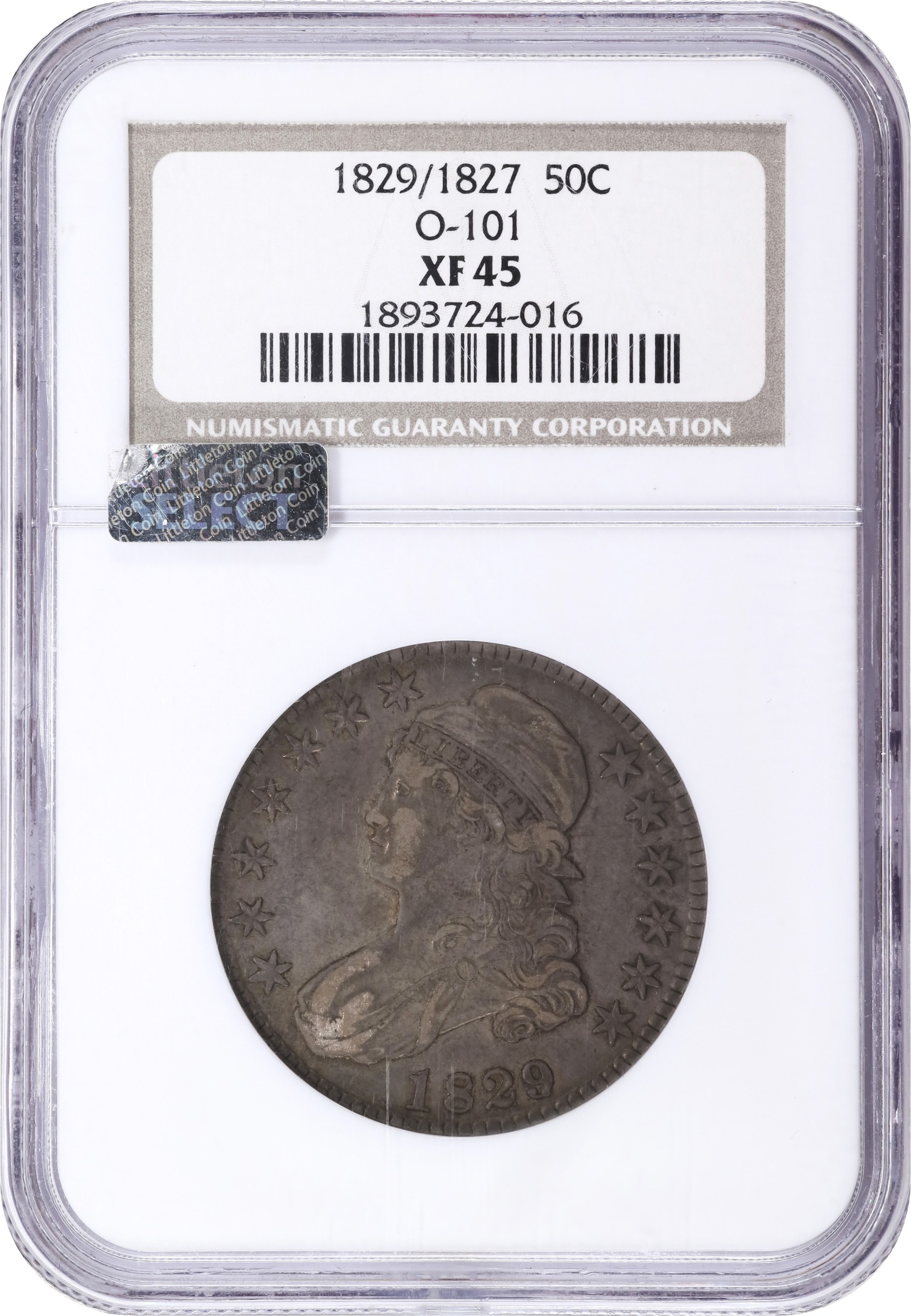 image for: 1829/7 Capped Bust Half Dollar. O-101. Rarity-1. EF-45 (NGC).