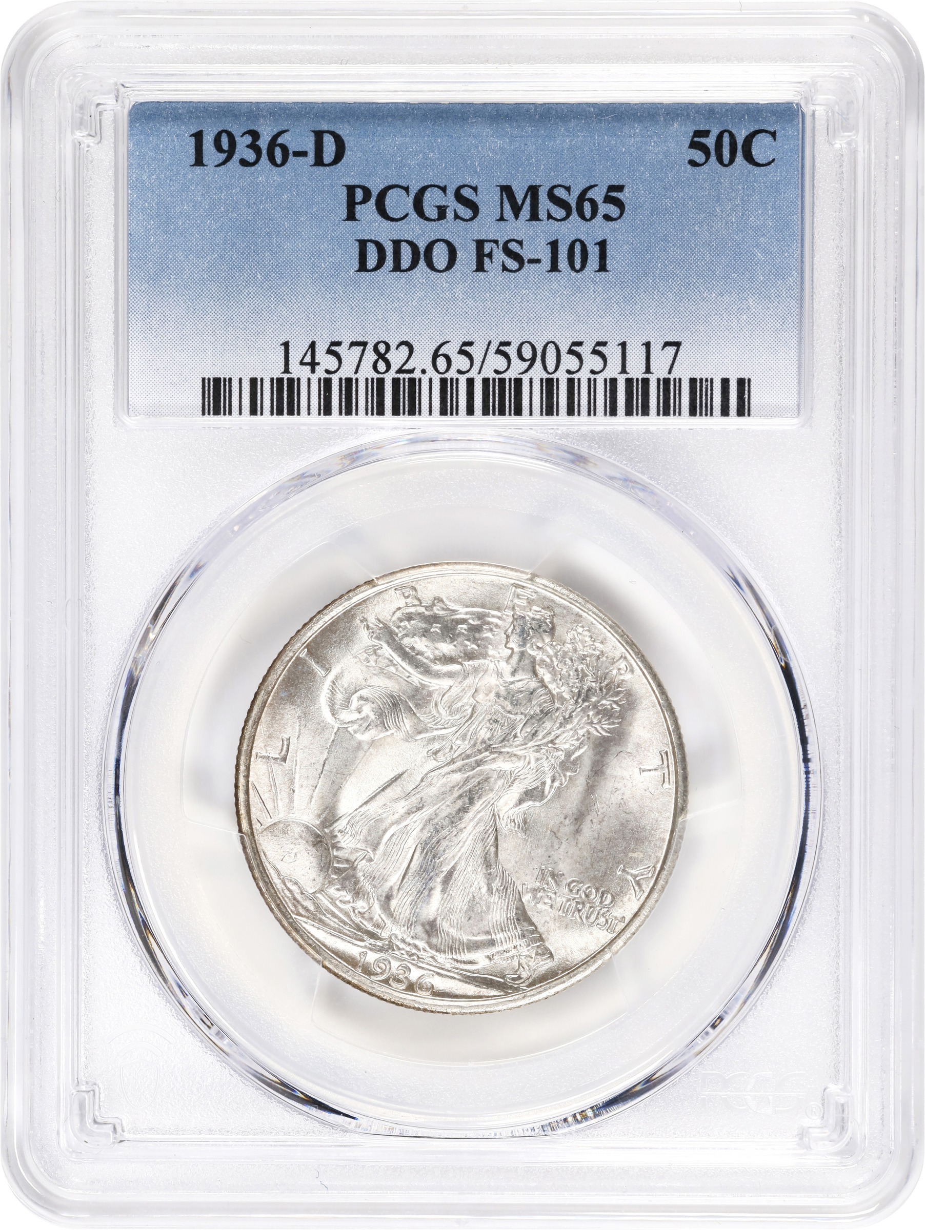 image for: 1936-D Walking Liberty Half Dollar. FS-101. Doubled Die Obverse. MS-65 (PCGS).