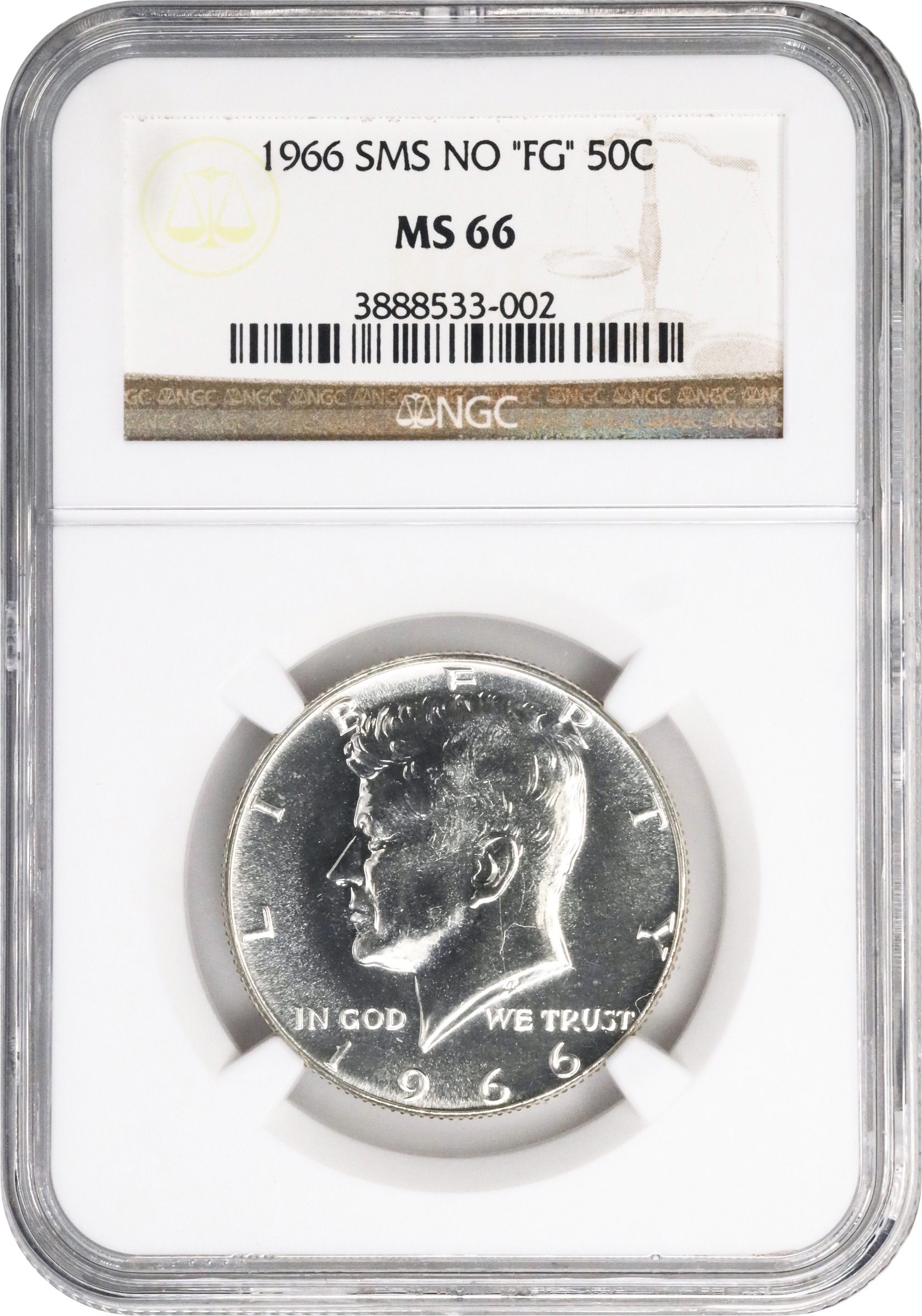 image for: 1966 Kennedy Half Dollar. SMS. FS-901. No FG. Specimen-66 (NGC).