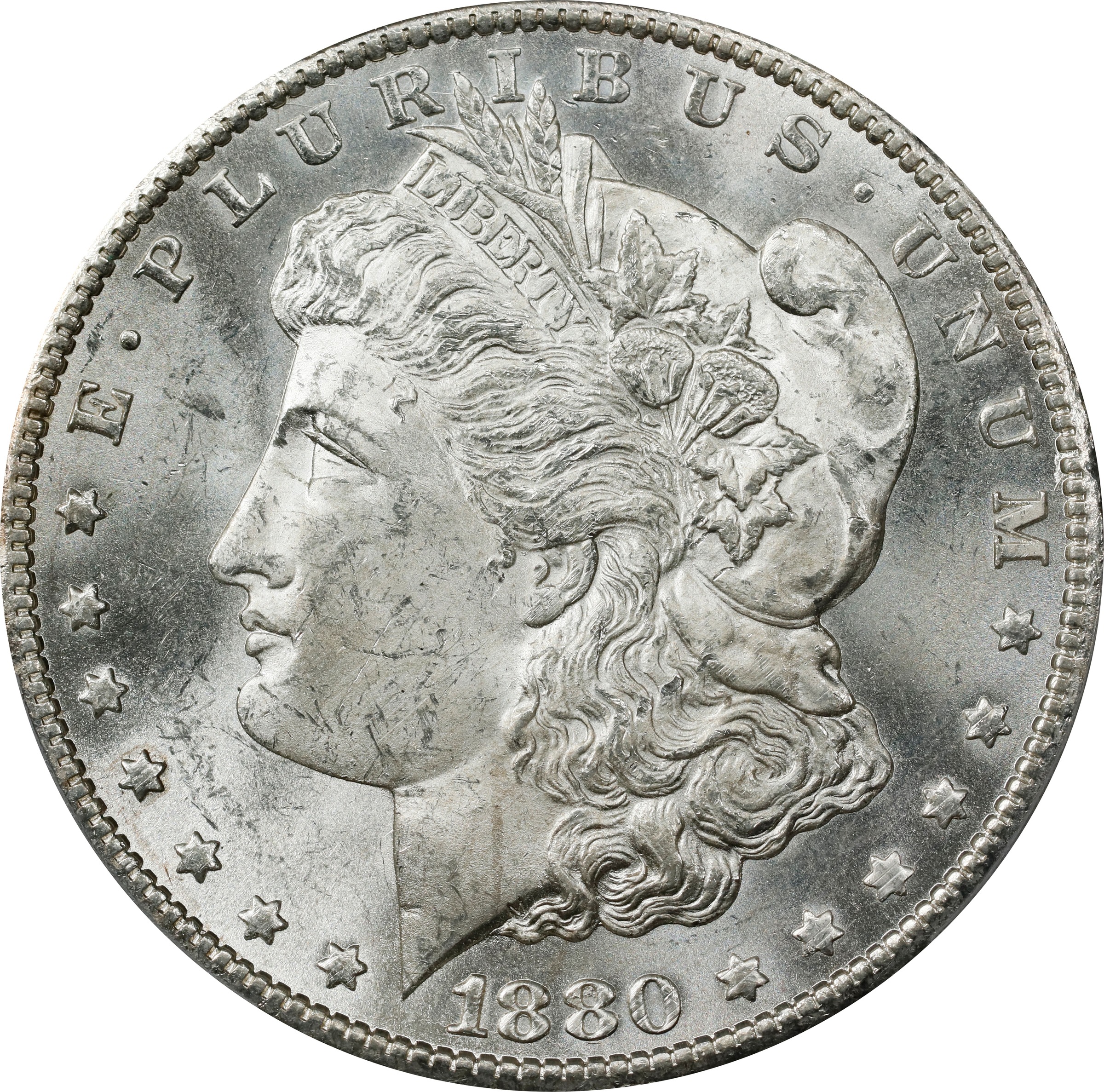 1880-CC Morgan Silver Dollar. VAM-5. Top 100 Variety. 8/High 7. MS-63 (PCGS).