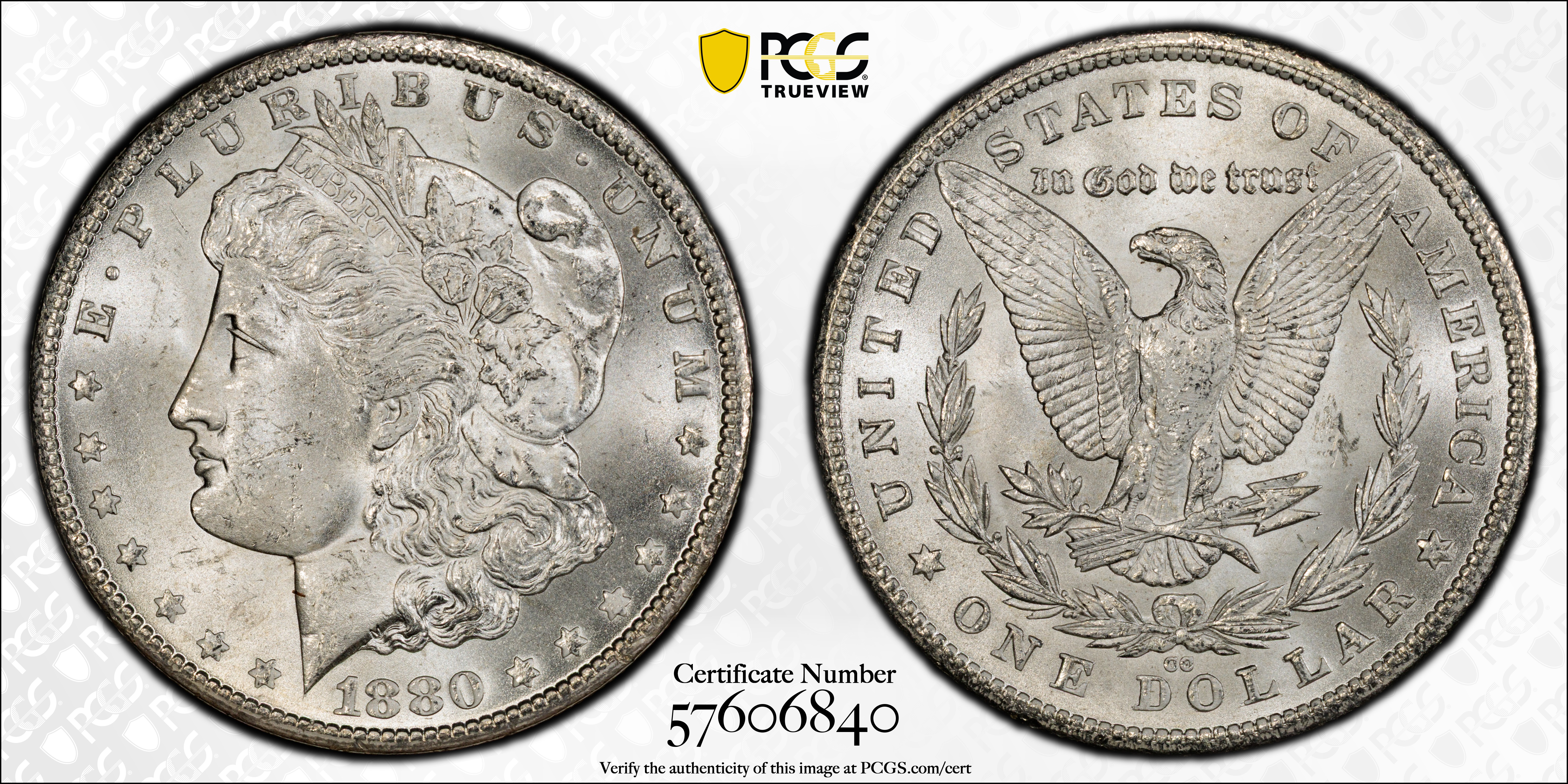 image for: 1880-CC Morgan Silver Dollar. VAM-8. 8/7, Reverse of 1879. MS-63 (PCGS).
