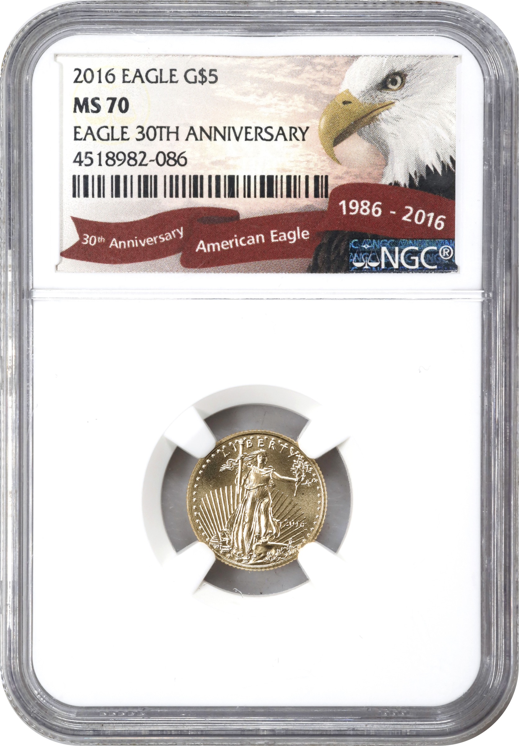 image for: 2016 Tenth-Ounce Gold Eagle. Eagle 30th Anniversary. MS-70 (NGC).