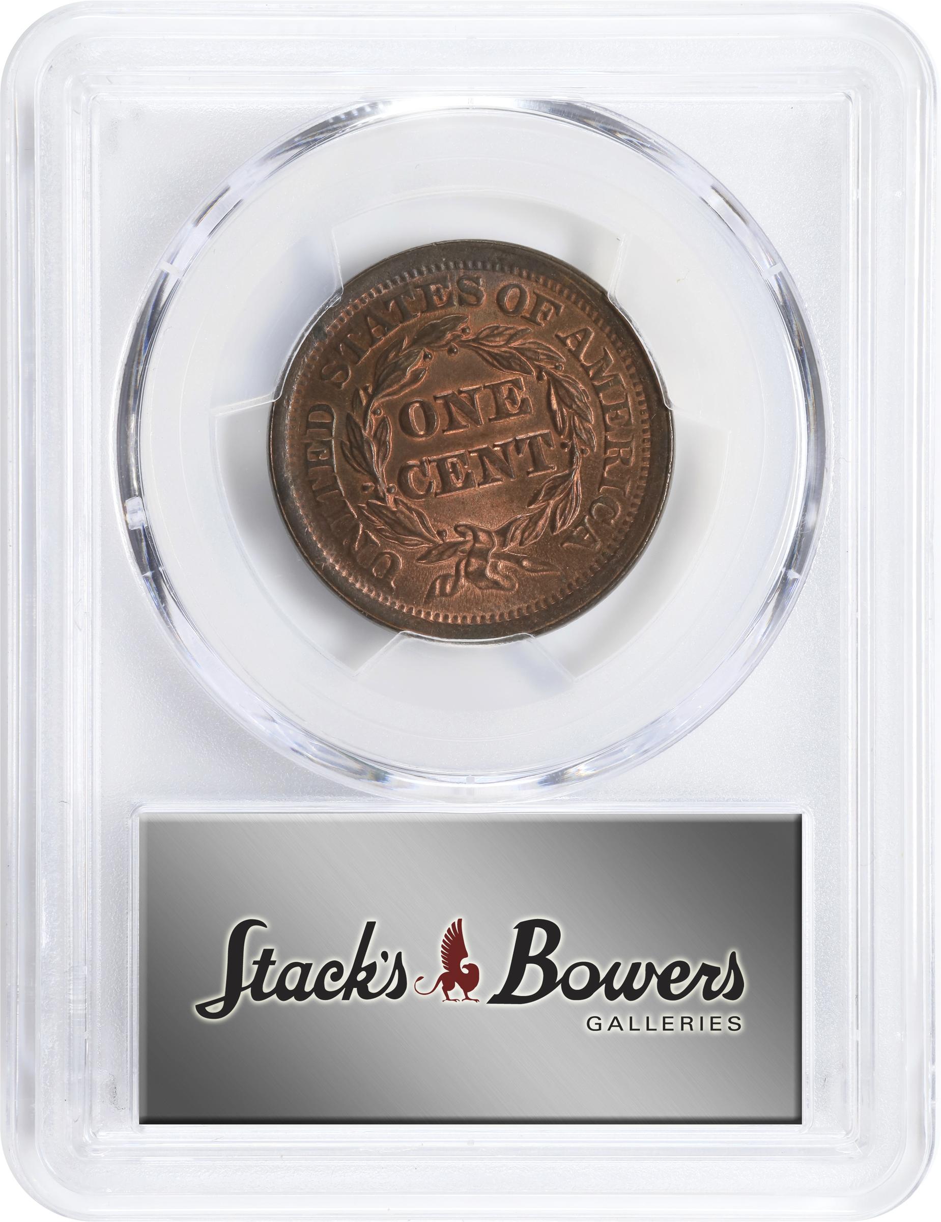 image for: 1852 Braided Hair Cent. N-7. Rarity-1. MS-66 RB (PCGS). CAC.