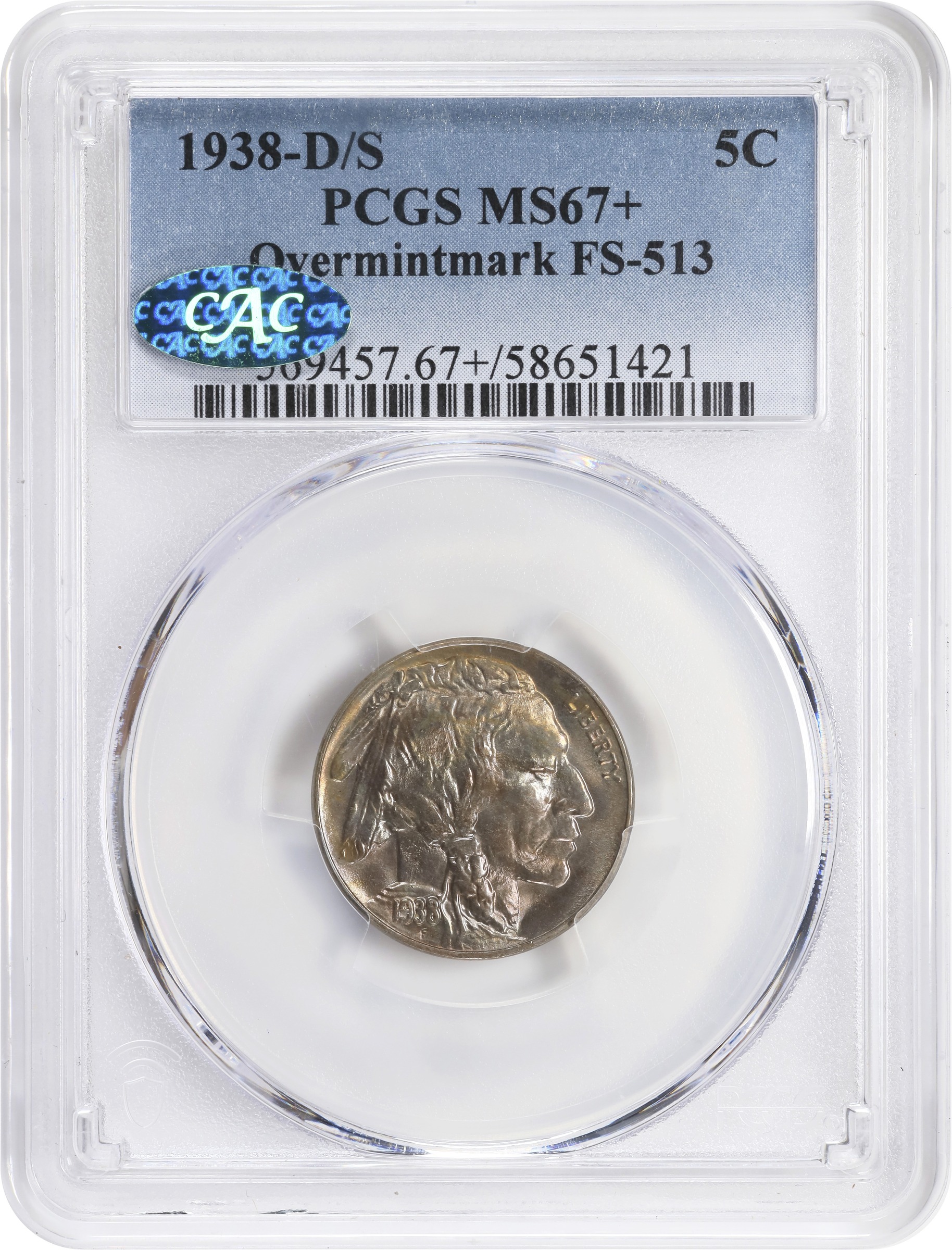 image for: 1938-D/S Buffalo Nickel. FS-513. MS-67+ (PCGS). CAC.