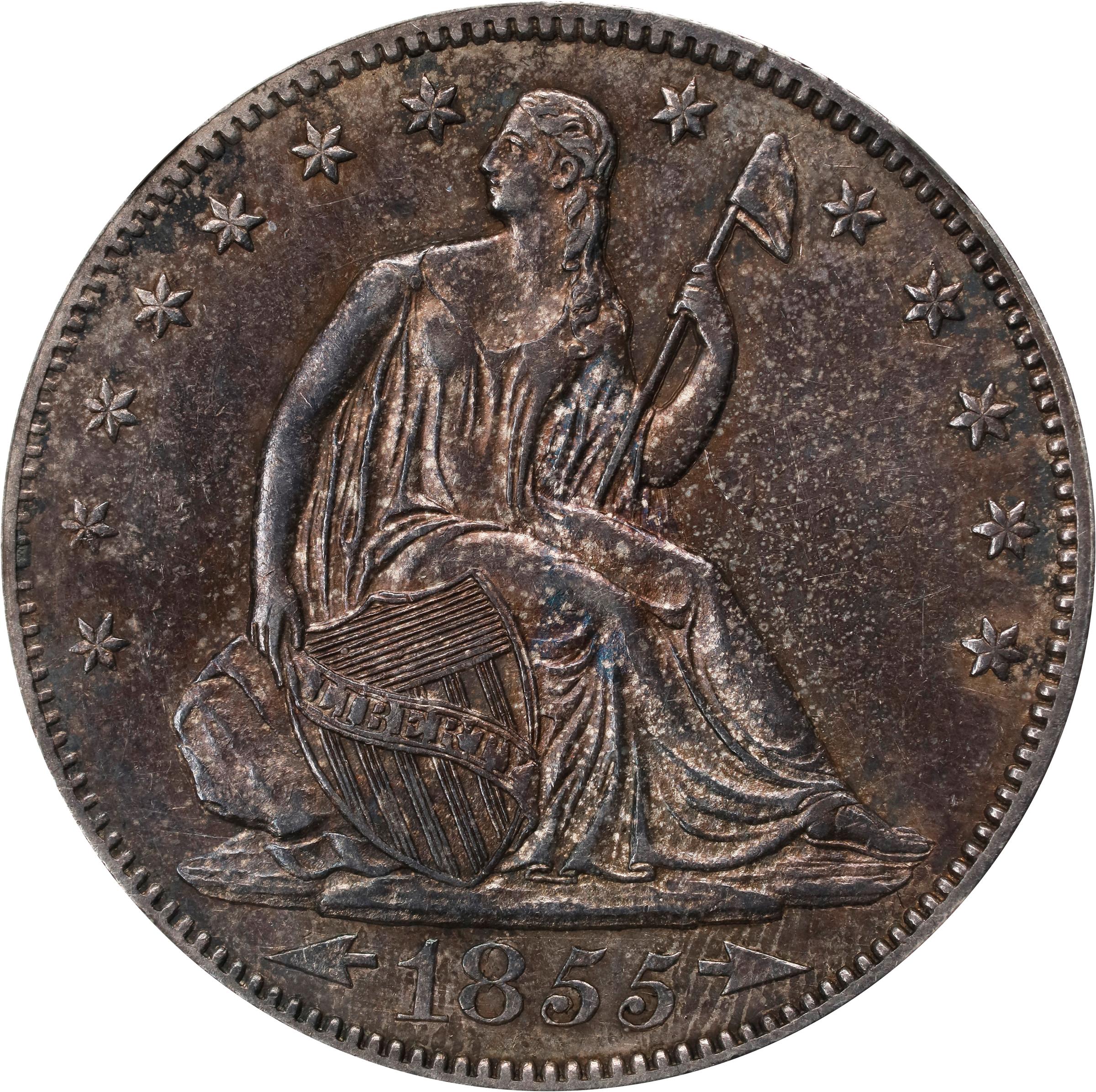 image for: 1855/54 Liberty Seated Half Dollar. Arrows. WB-102, FS-301. AU-58 (NGC).