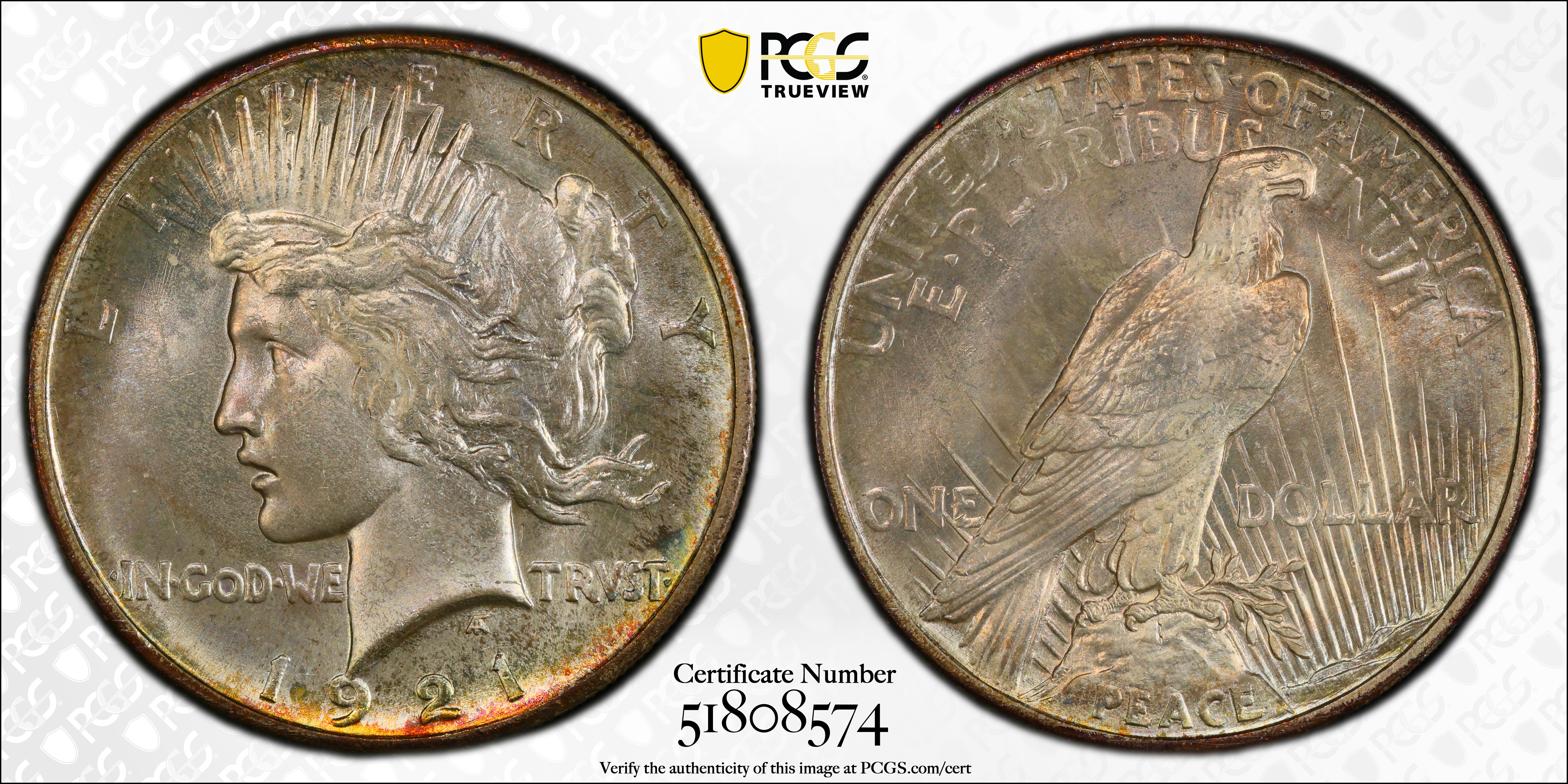 image for: 1921 Peace Silver Dollar. High Relief. VAM-1H. Elite 30 Variety. Polishing Lines. MS-65 (PCGS).