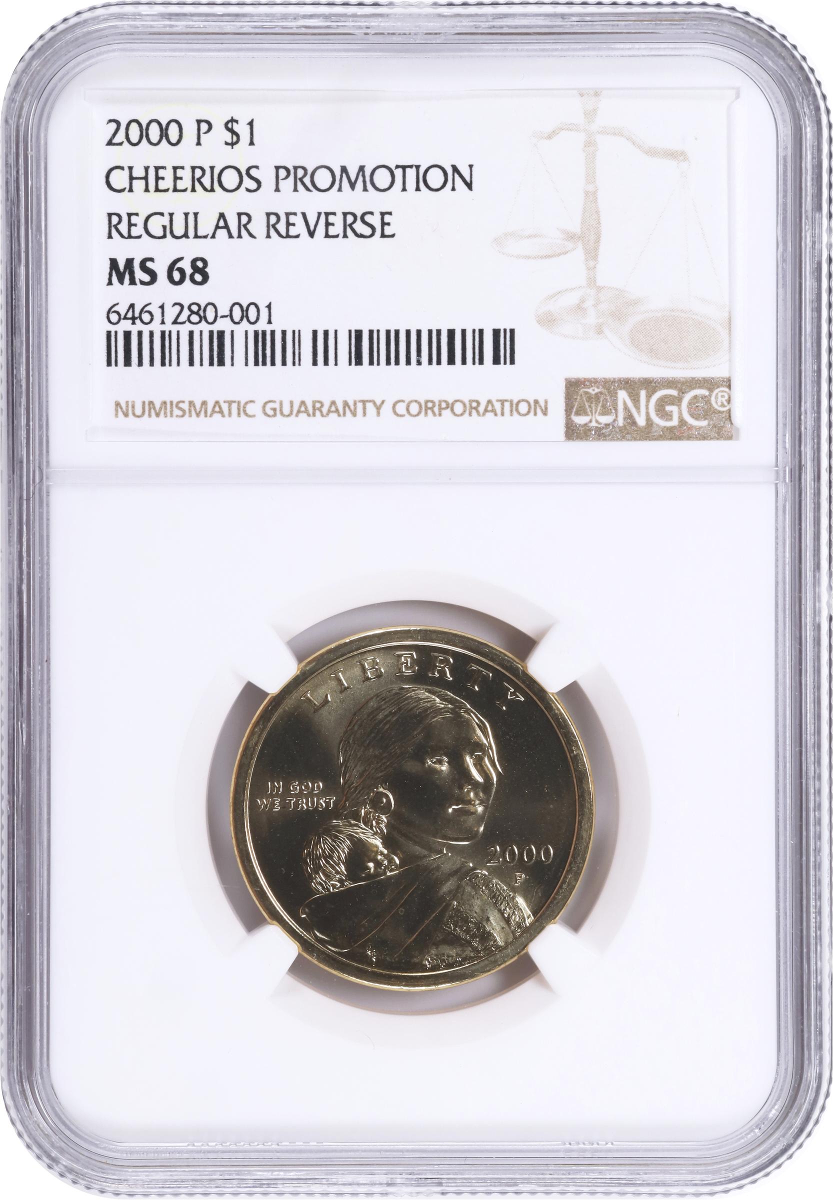 image for: 2000-P Sacagawea "Cheerios" Dollar. FS-902. Boldly Detailed Tail Feathers. MS-68 (NGC).