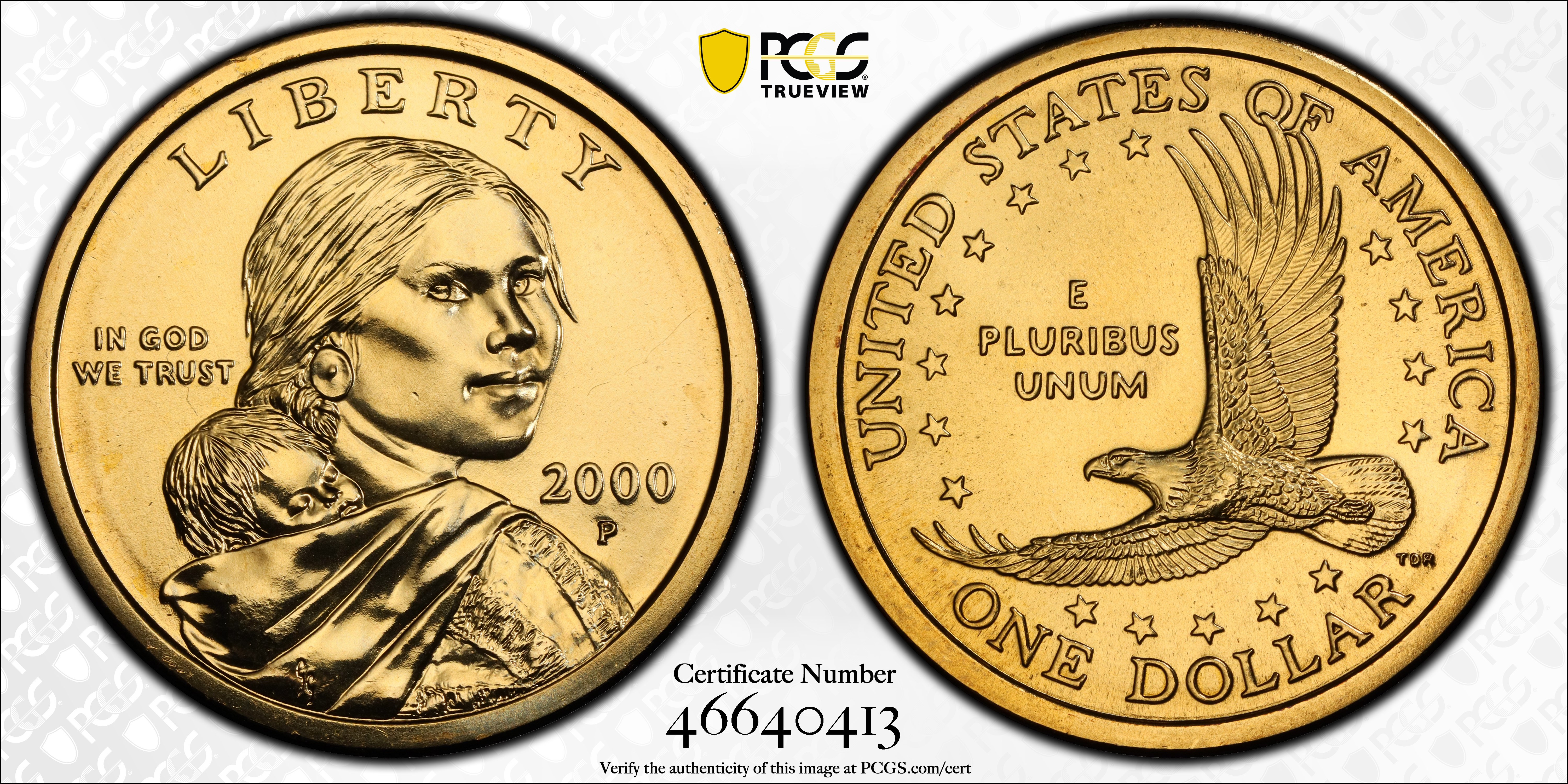 image for: 2000-P Sacagawea "Cheerios" Dollar. FS-902. Boldly Detailed Tail Feathers. MS-67 (PCGS).