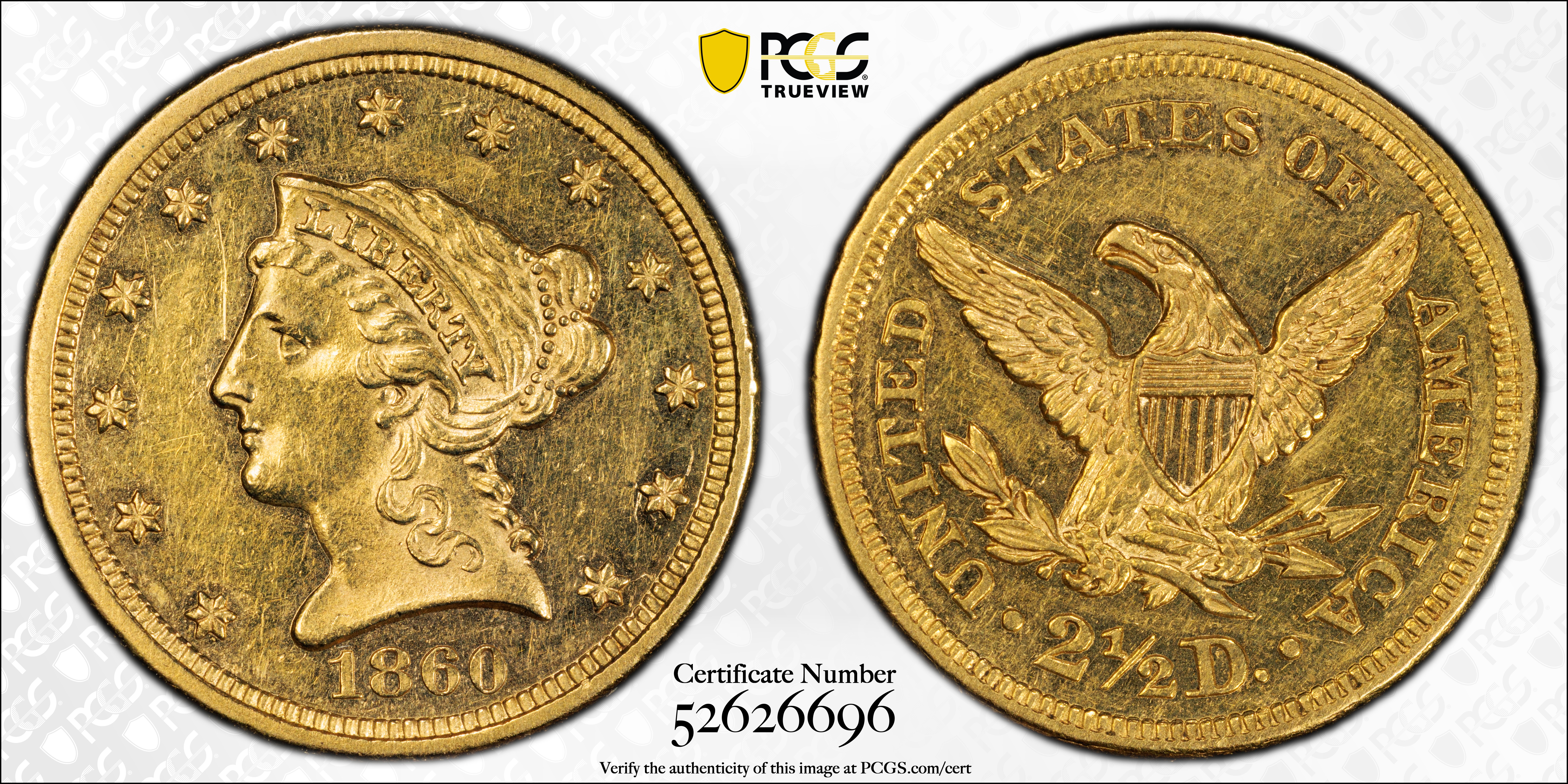 image for: 1860 Liberty Head Quarter Eagle. Breen-6250. Type I Reverse. AU-58 (PCGS).