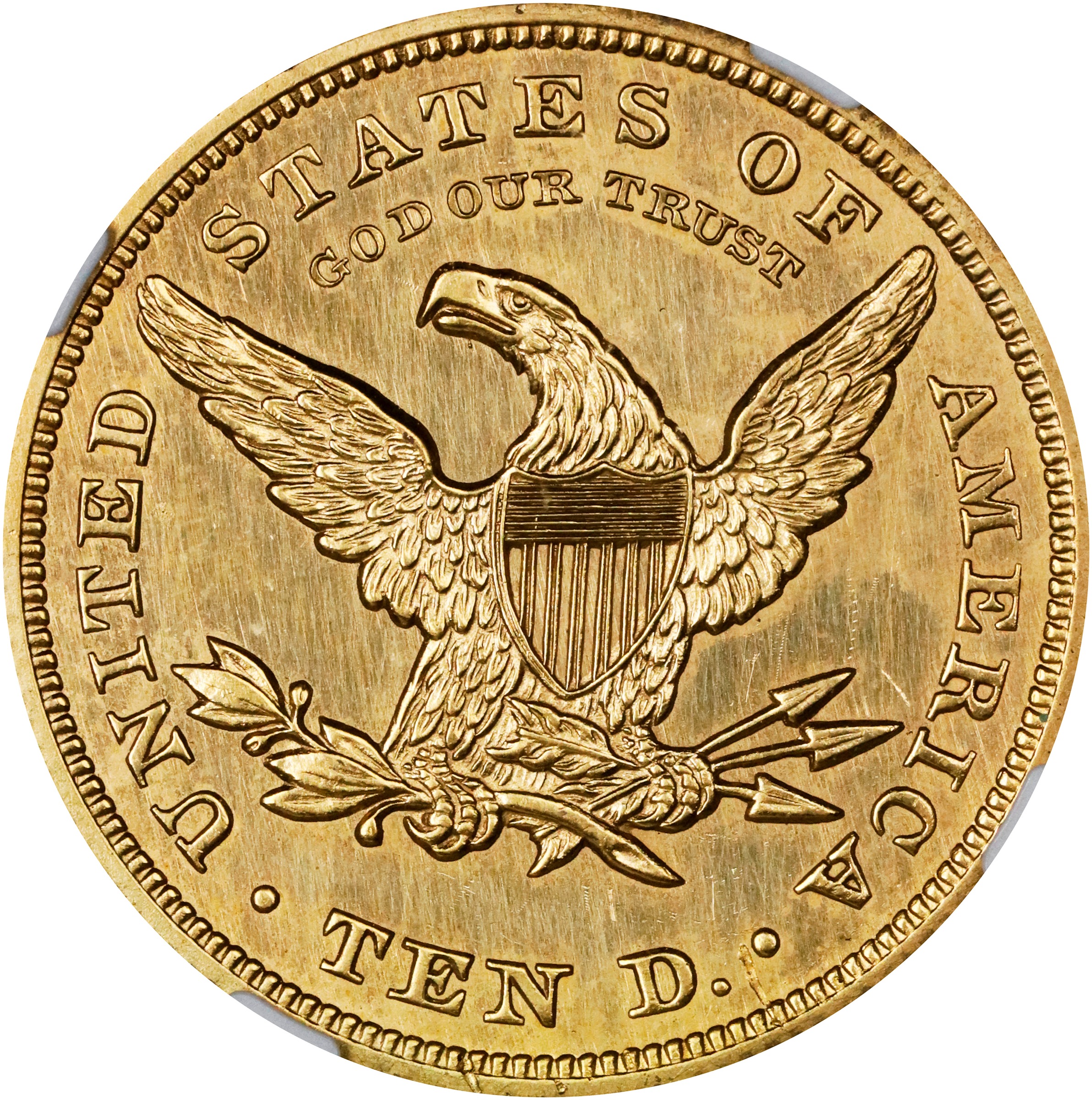 image for: 1862 Pattern Liberty Head Eagle. Judd-298 Gilt, Pollock-357. Rarity-6-. Copper, Gilt. Reeded Edge. Proof-61 (NGC).