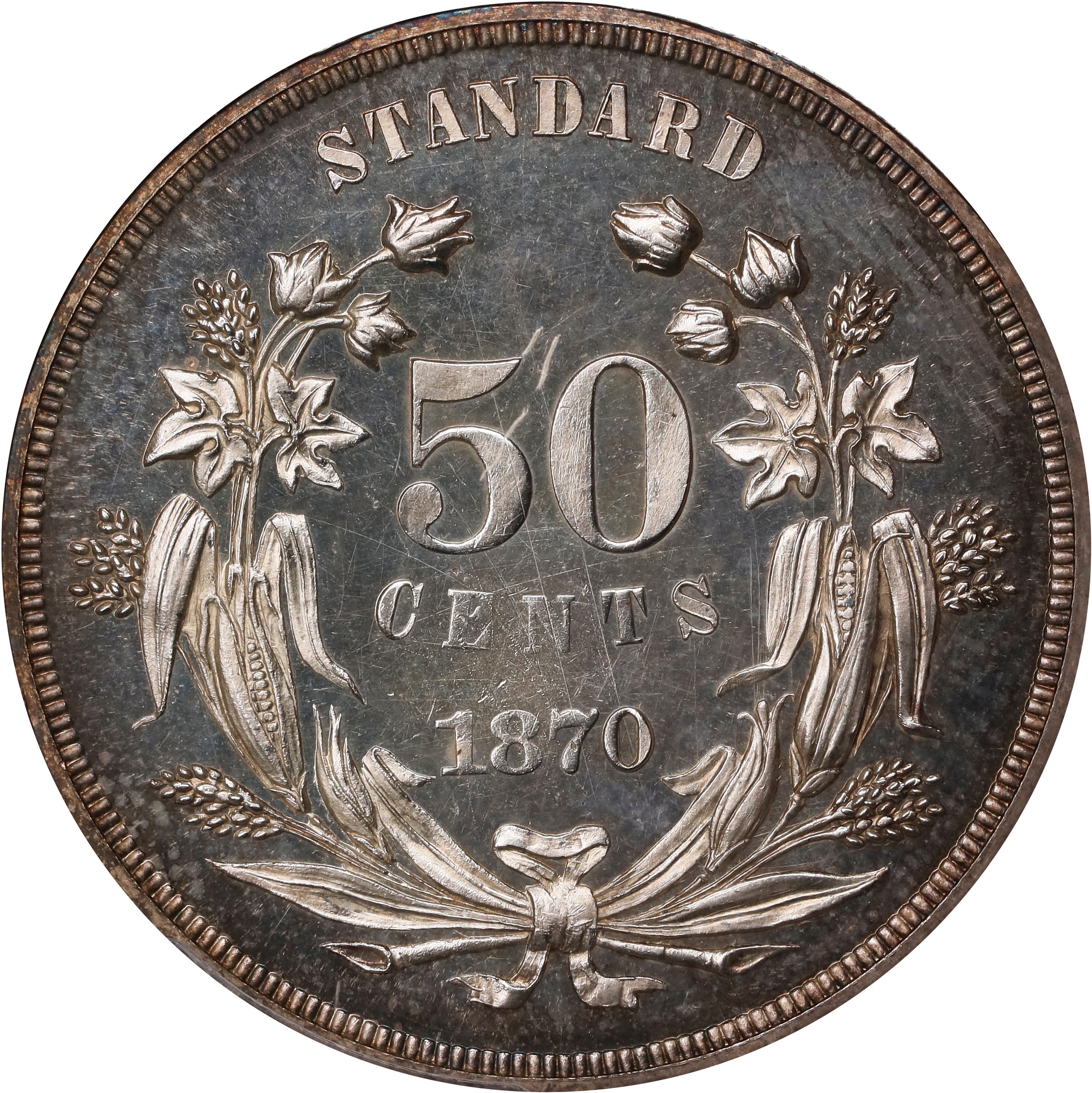 image for: 1870 Pattern Half Dollar. Judd-952, Pollock-1095. Rarity-7-. Silver. Plain Edge. Proof-64 Cameo (PCGS).