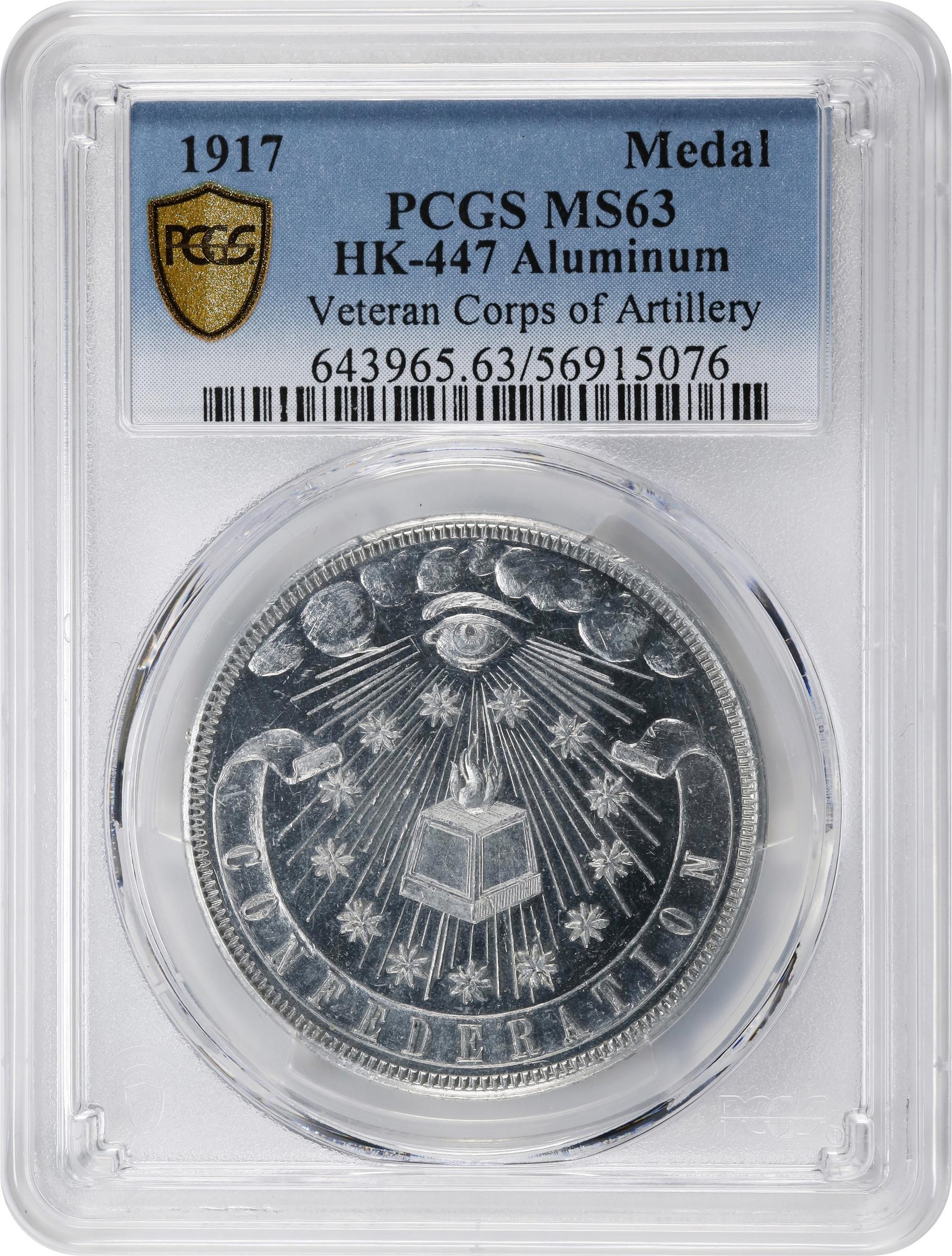 image for: 1917 World War I, Visit of Our Allies and Their Guard of Honor. Veteran Corps of Artillery Medal. HK-447, DeLorey-95. Rarity-7. Aluminum. MS-63 (PCGS).