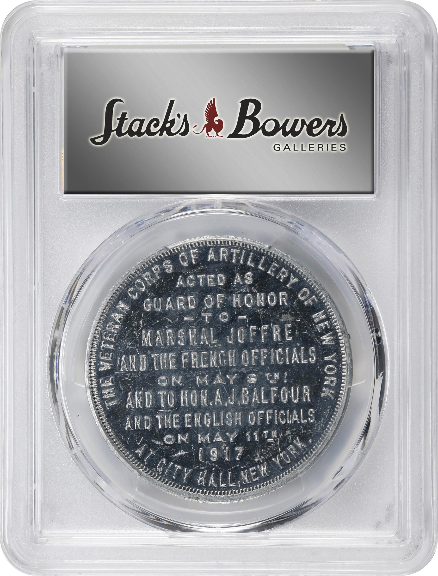 image for: 1917 World War I, Visit of Our Allies and Their Guard of Honor. Veteran Corps of Artillery Medal. HK-447, DeLorey-95. Rarity-7. Aluminum. MS-63 (PCGS).