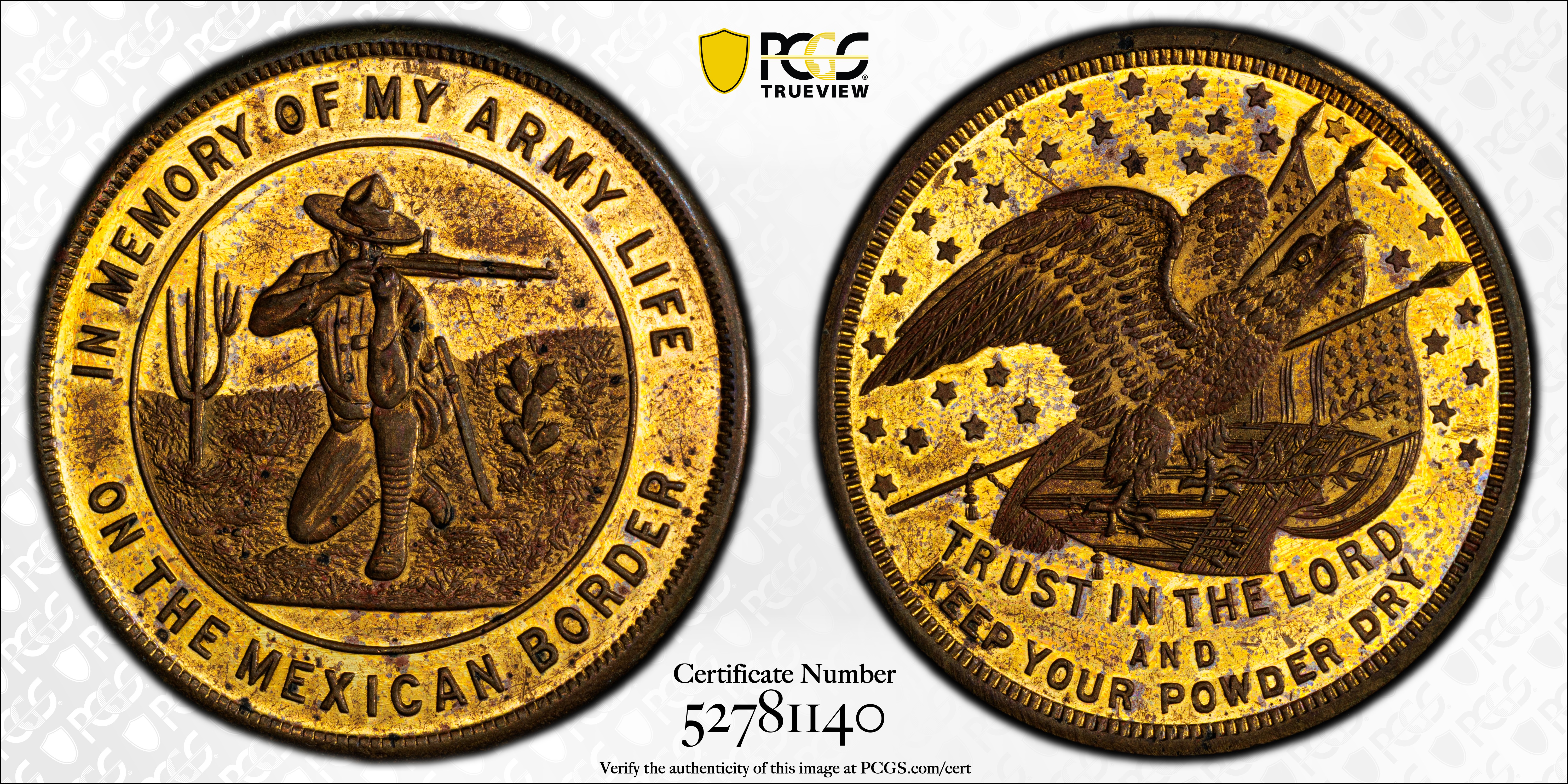 image for: Undated (ca. 1917) Mexican Border Service Medal. cf. HK-893. Brass. MS-62 (PCGS).