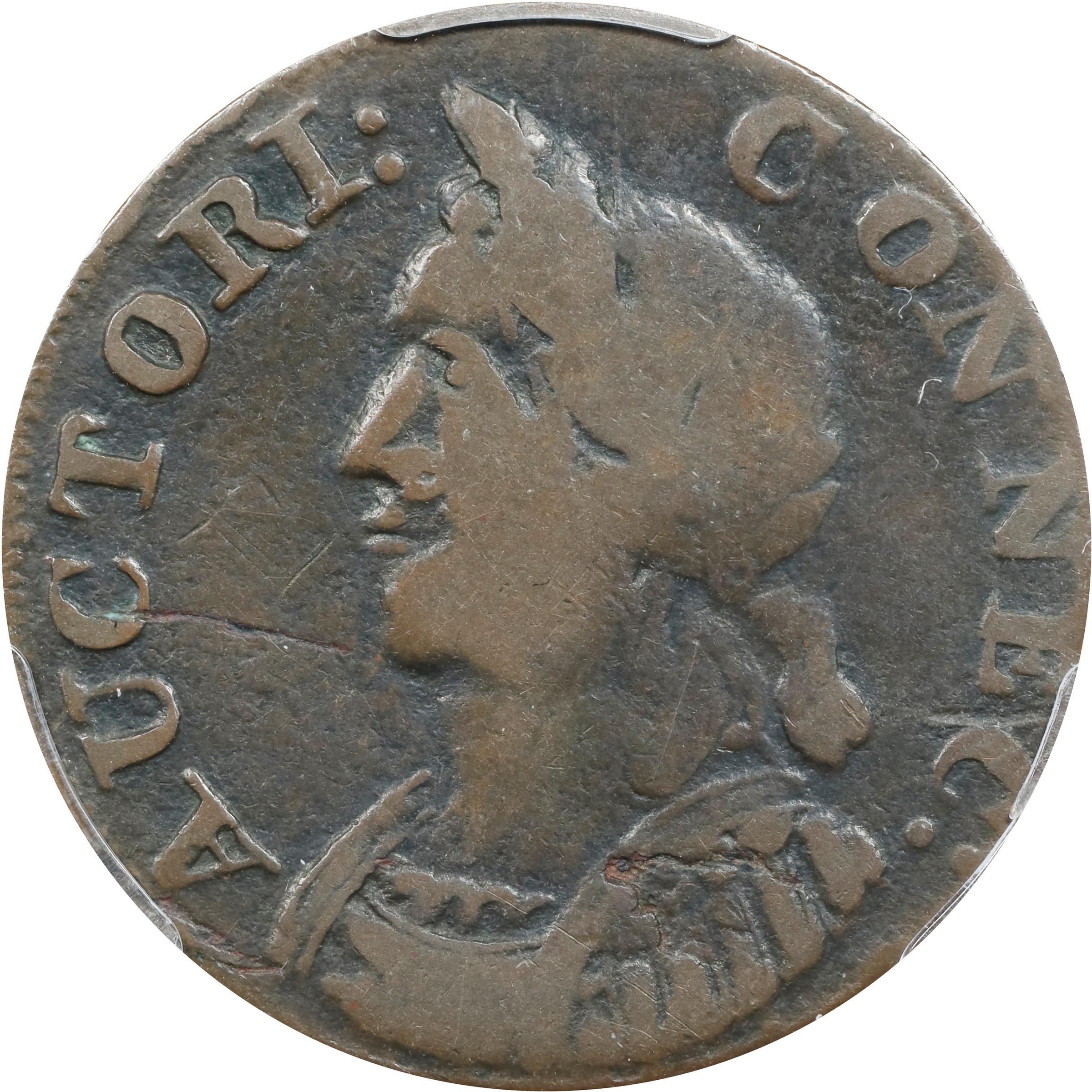image for: 1786 Connecticut Copper. Miller 5.3-N, W-2575. Rarity-2. Mailed Bust Left, Hercules Head. VG-8 (PCGS).