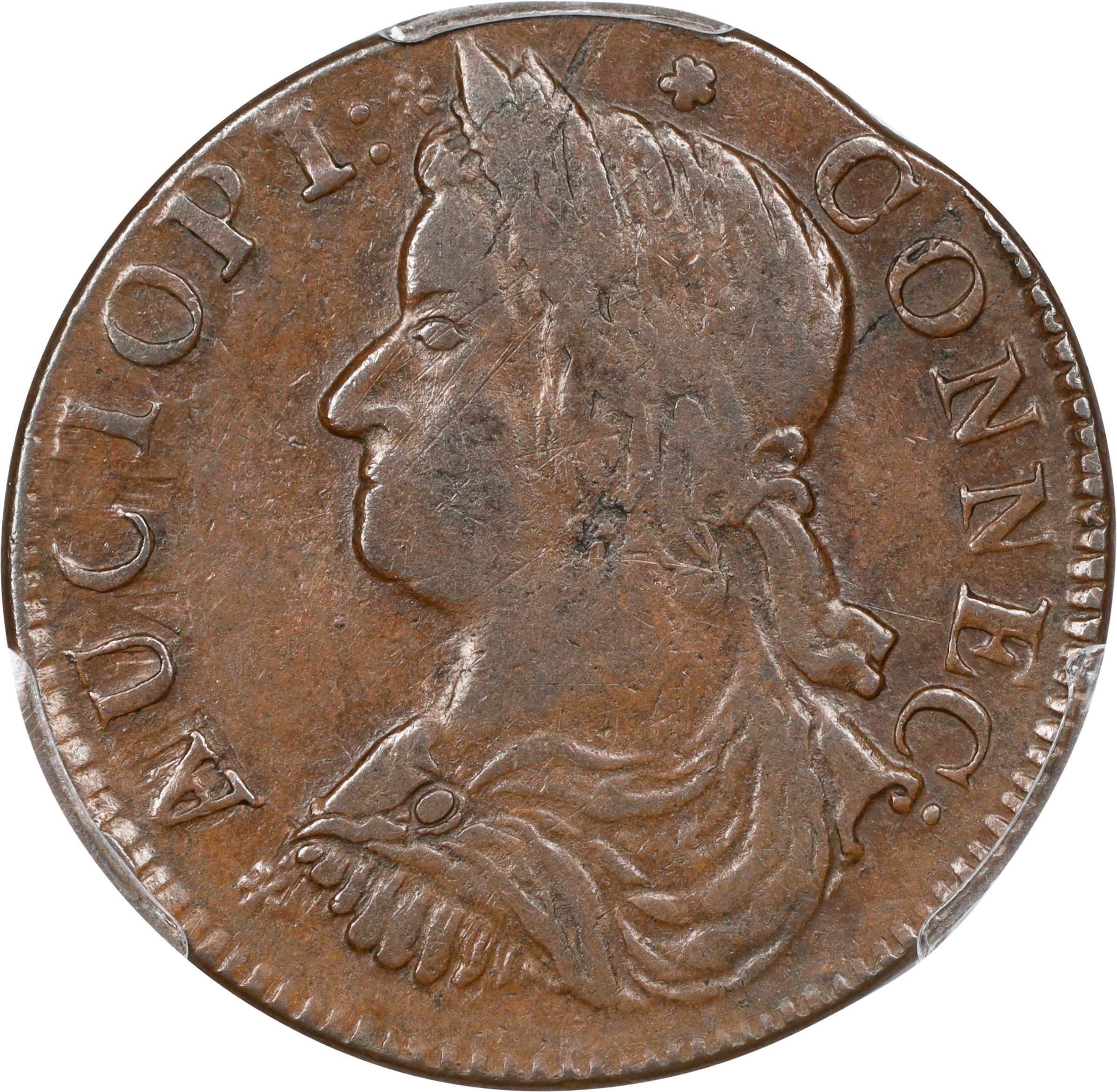 image for: 1787 Connecticut Copper. Miller 41-ii, W-4235. Rarity-4. Draped Bust Left, AUCTOPI / ETIIB. EF-40 (PCGS).